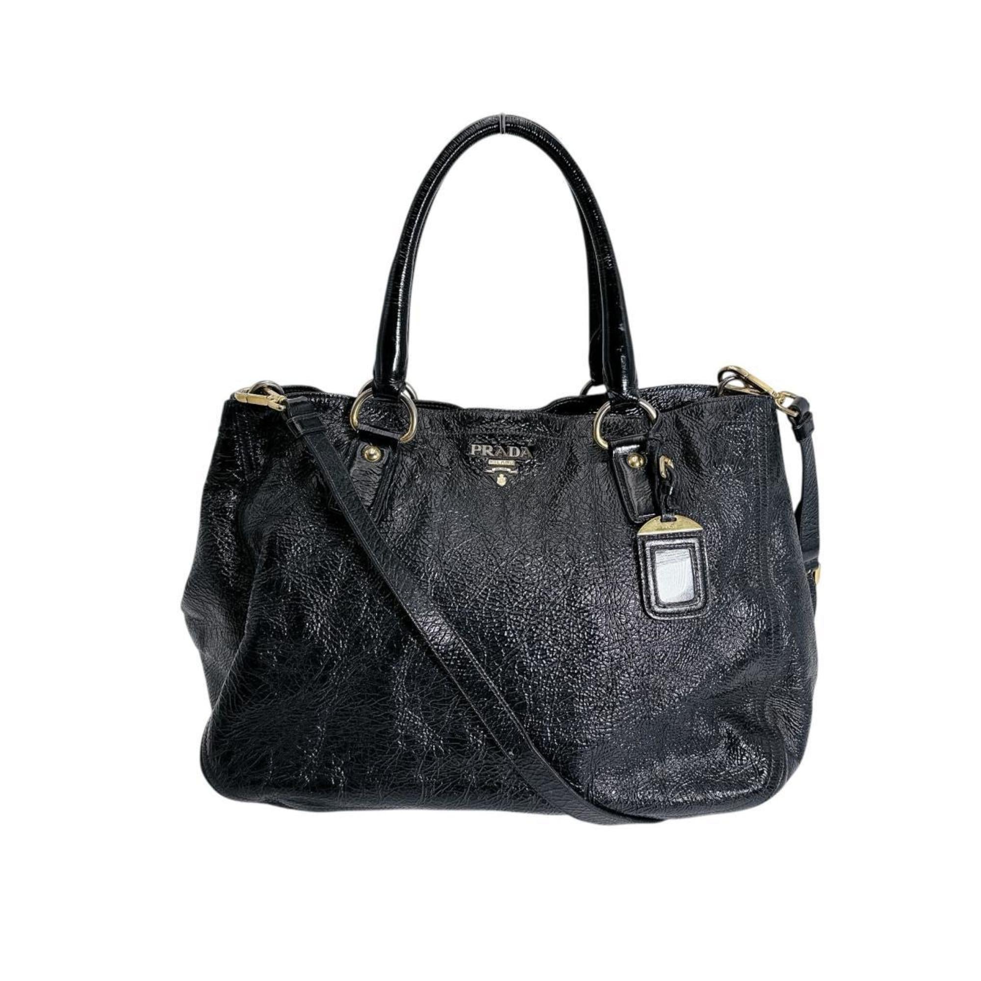 Prada Black Patent Leather Shoulder Bag Tote Bag
