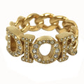 Christian Dior Gold White Metal Band Ring (Pre-Owned)