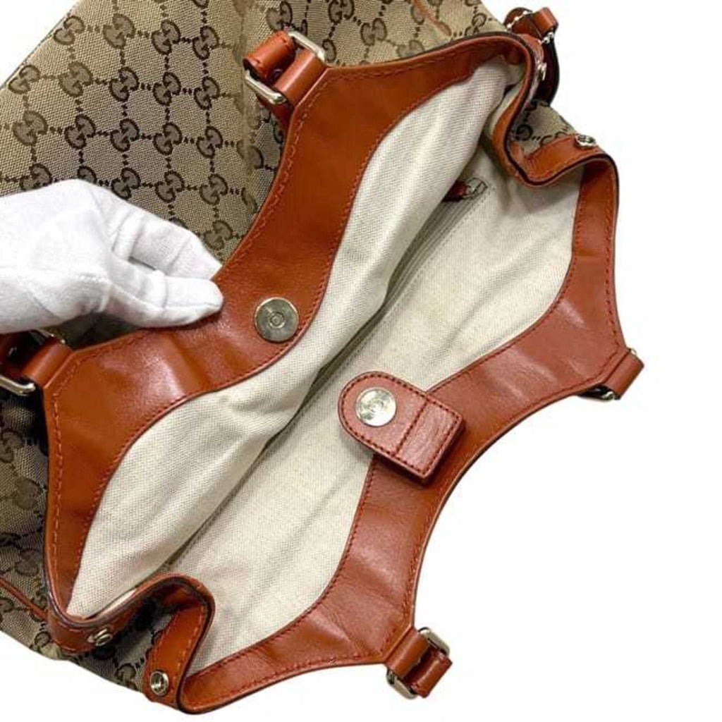 Gucci Gg Canvas Beige Orange Gg Canvas Leather Tote Bag (Pre-Owned)