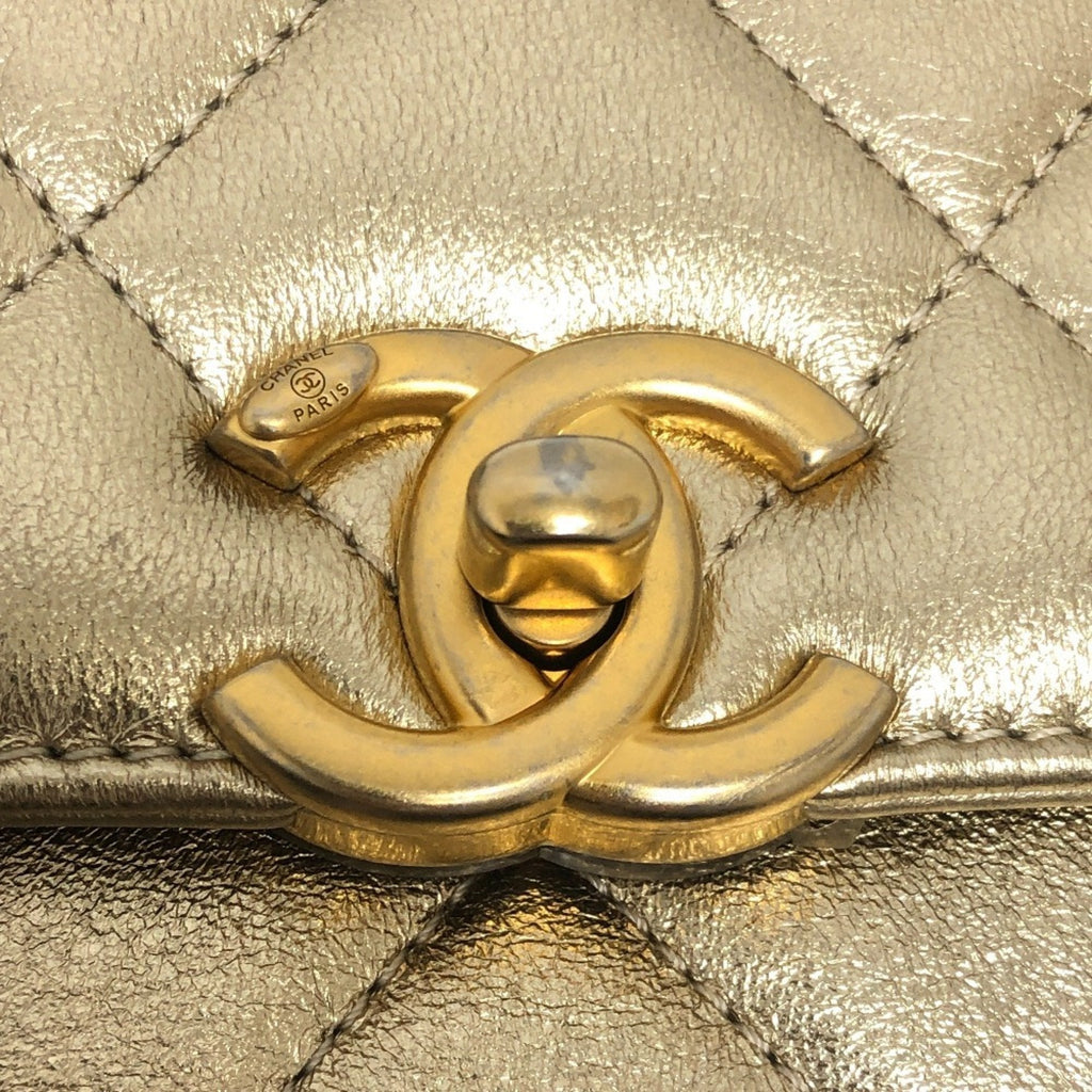 Chanel Matelasse Gold Leather Handbag Shoulder Bag