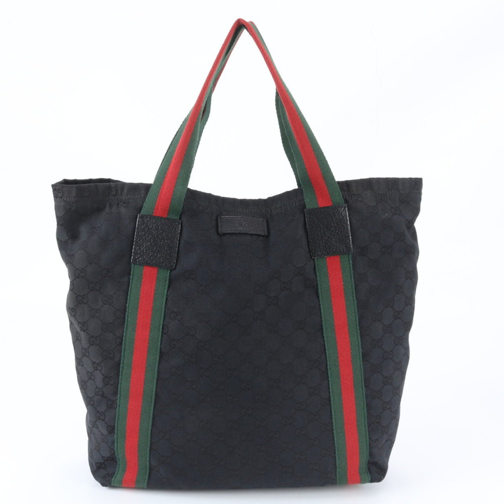 Gucci Black Leather Canvas Shoulder Bag Tote Bag (Pre-Owned)