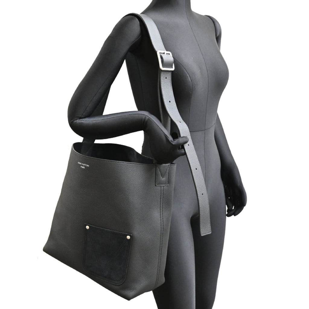 Louis Vuitton Black Noir Leather Pouch Tote Bag