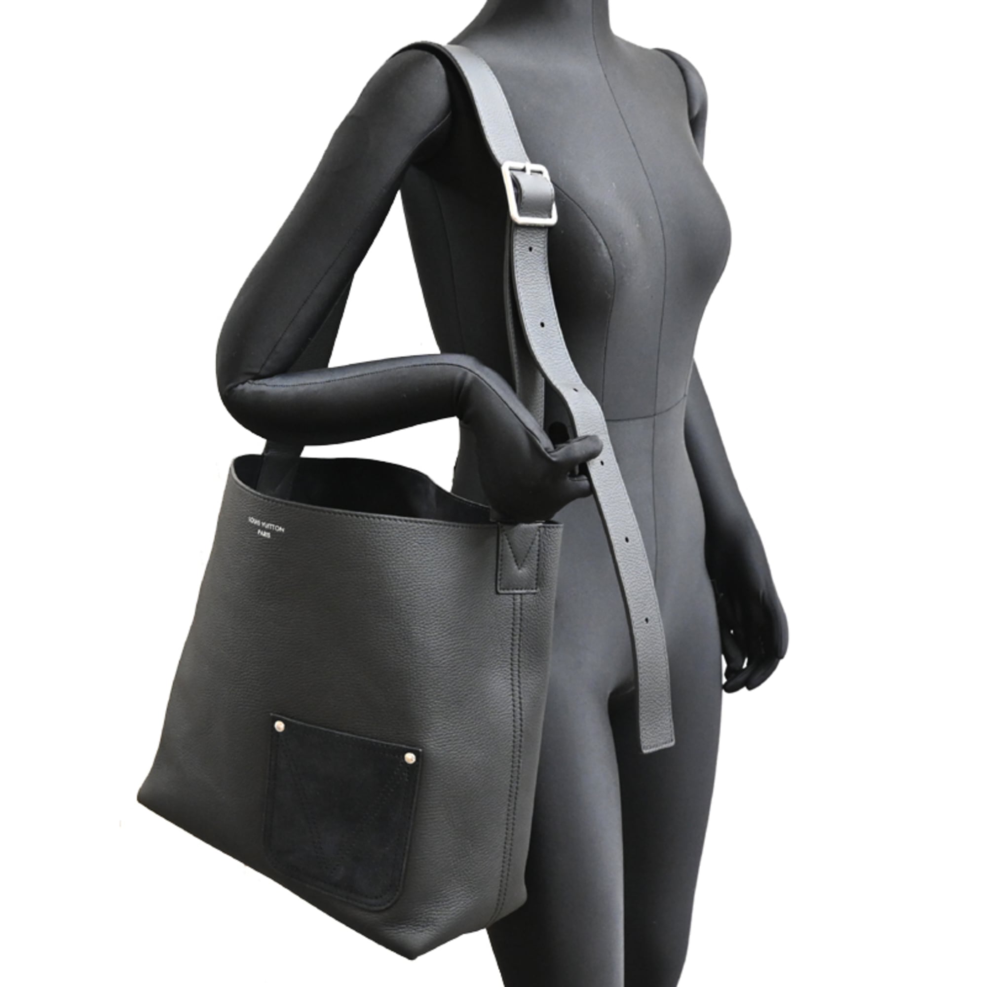 Louis Vuitton Black Noir Leather Pouch Tote Bag