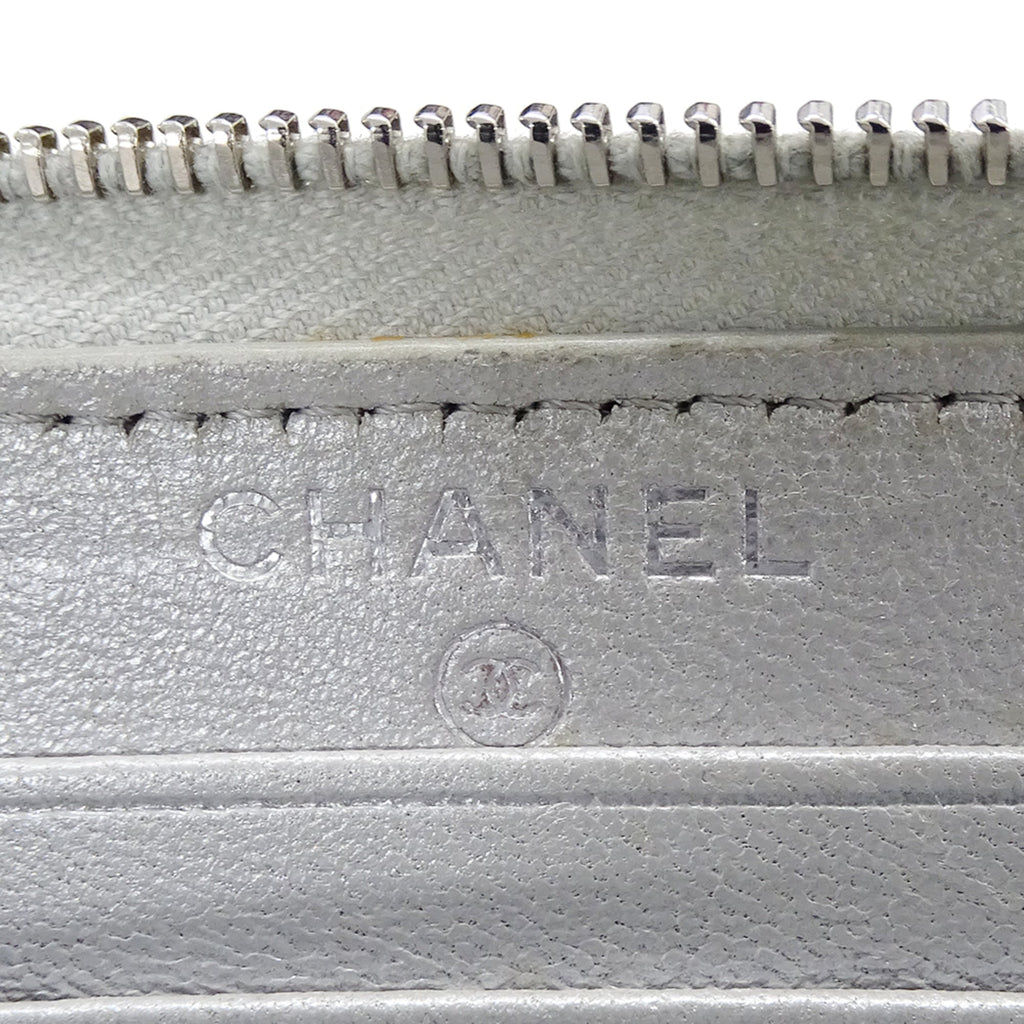 Chanel Silver Grained Calfskin Chain/Shoulder Wallet