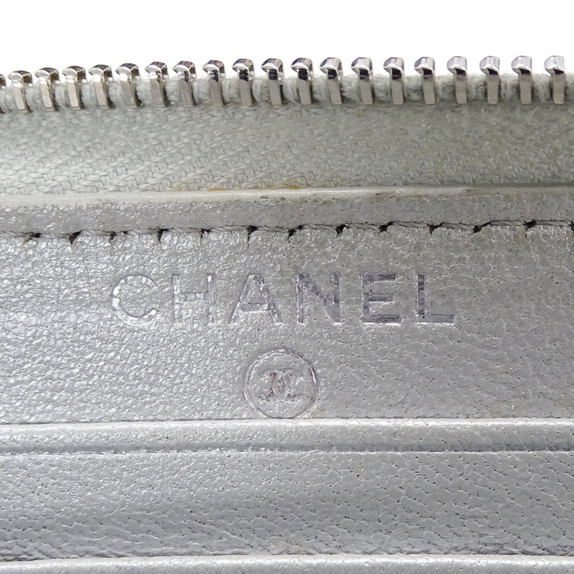 Chanel Silver Grained Calfskin Chain/Shoulder Wallet