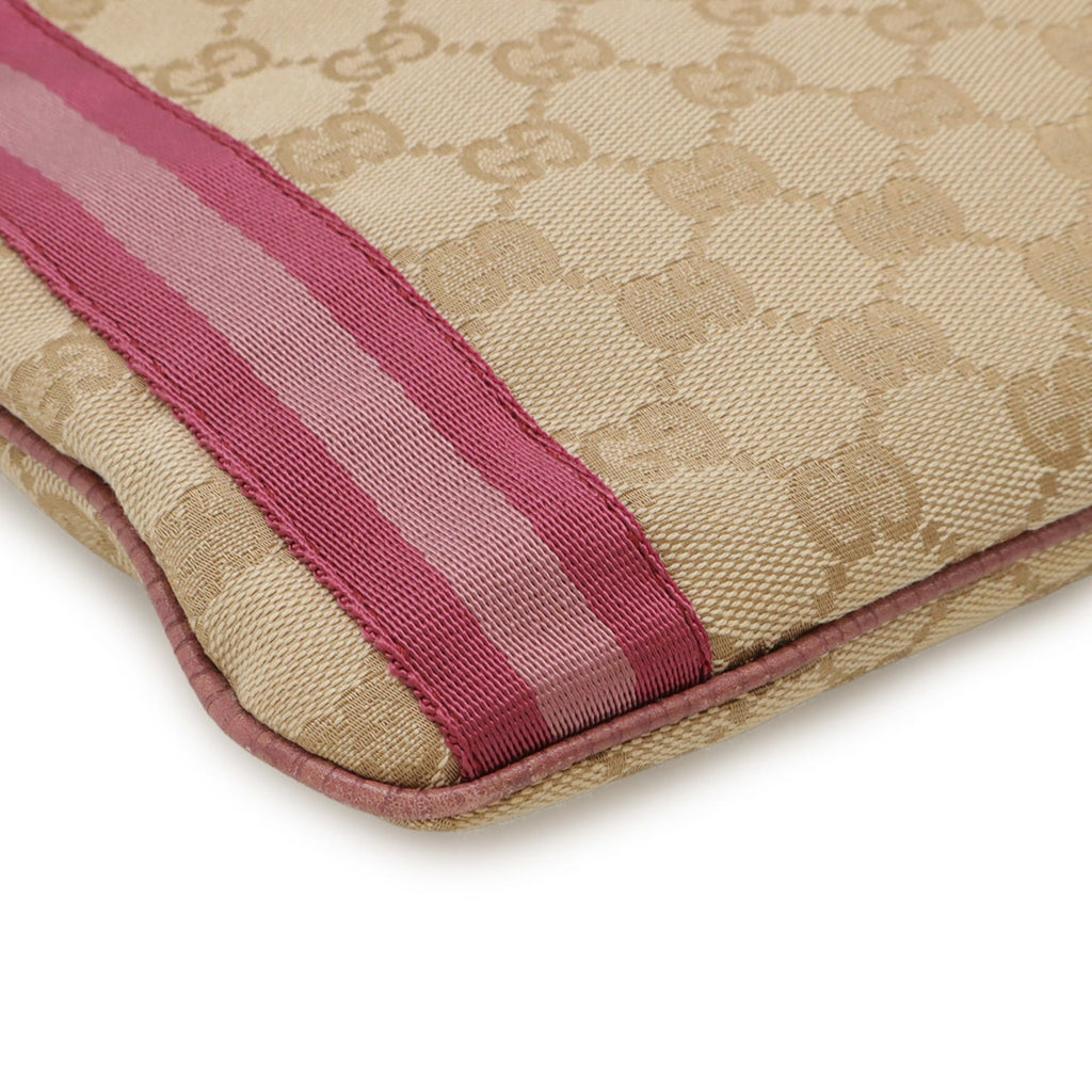 Gucci Beige Pink Purple Canvas Leather Shoulder Bag (Pre-Owned)