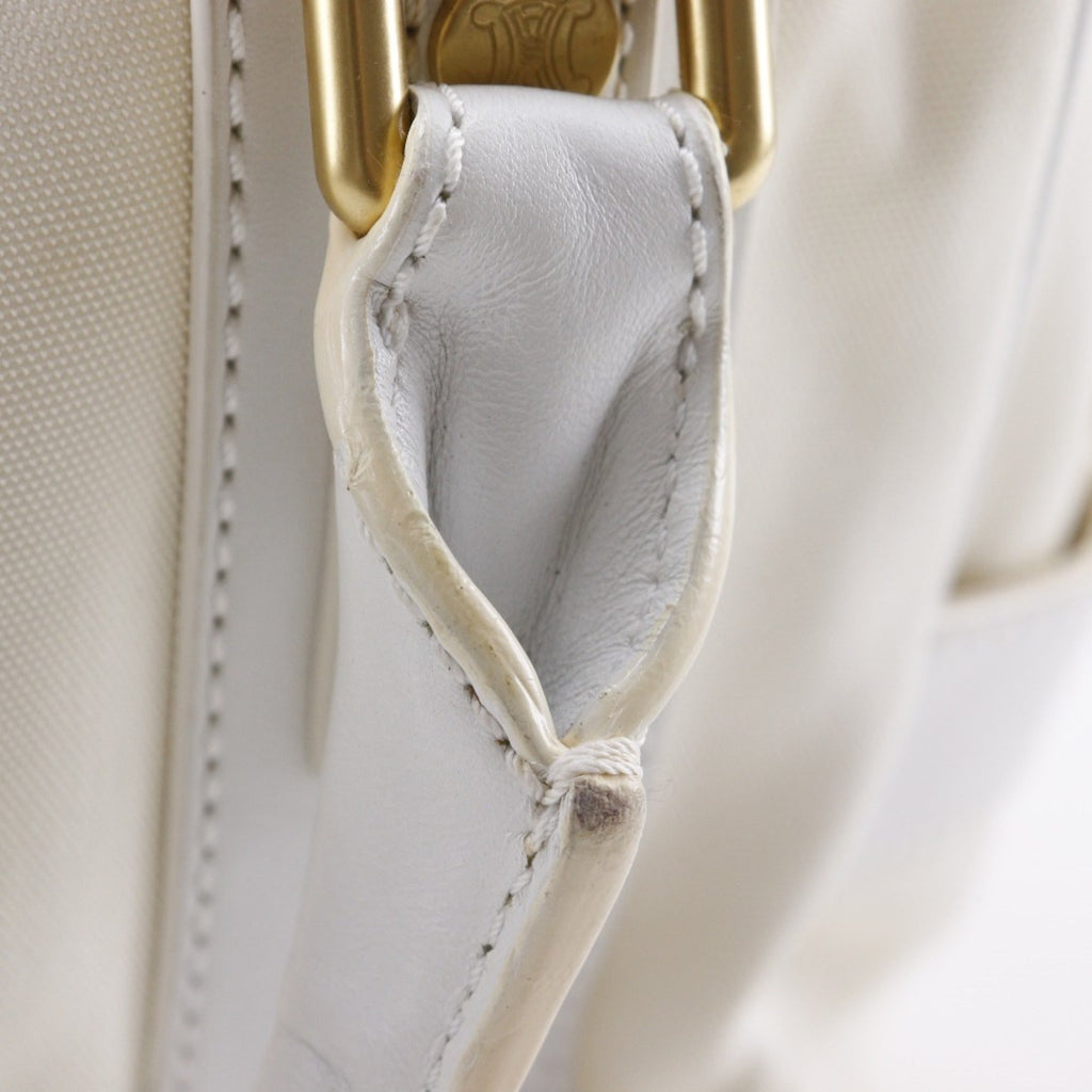 Celine White Nylon Canvas Leather Boston Bag Handbag