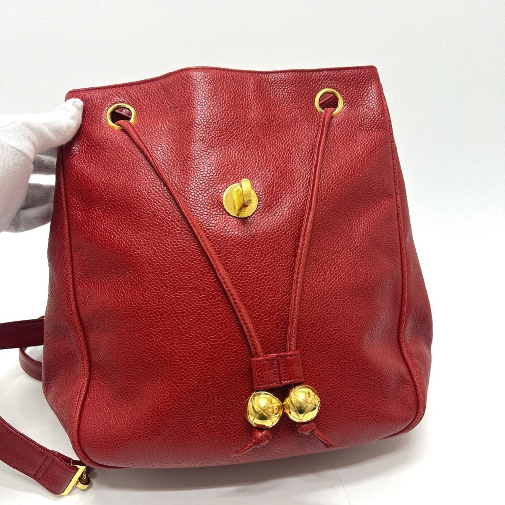 Chanel Red Color Grained Calfskin Backpack