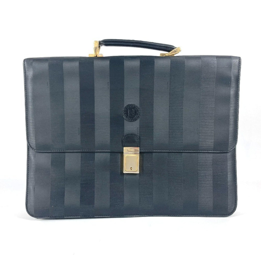 Fendi Pequin Black Pvc Leather Briefcase Handbag Tote Bag