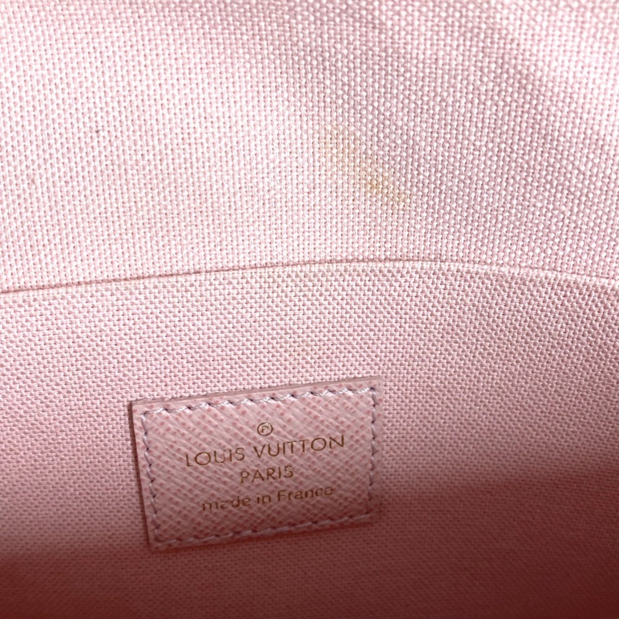 Louis Vuitton Pink Rose Ballerine White Damier Azur Chain/Shoulder Wallet