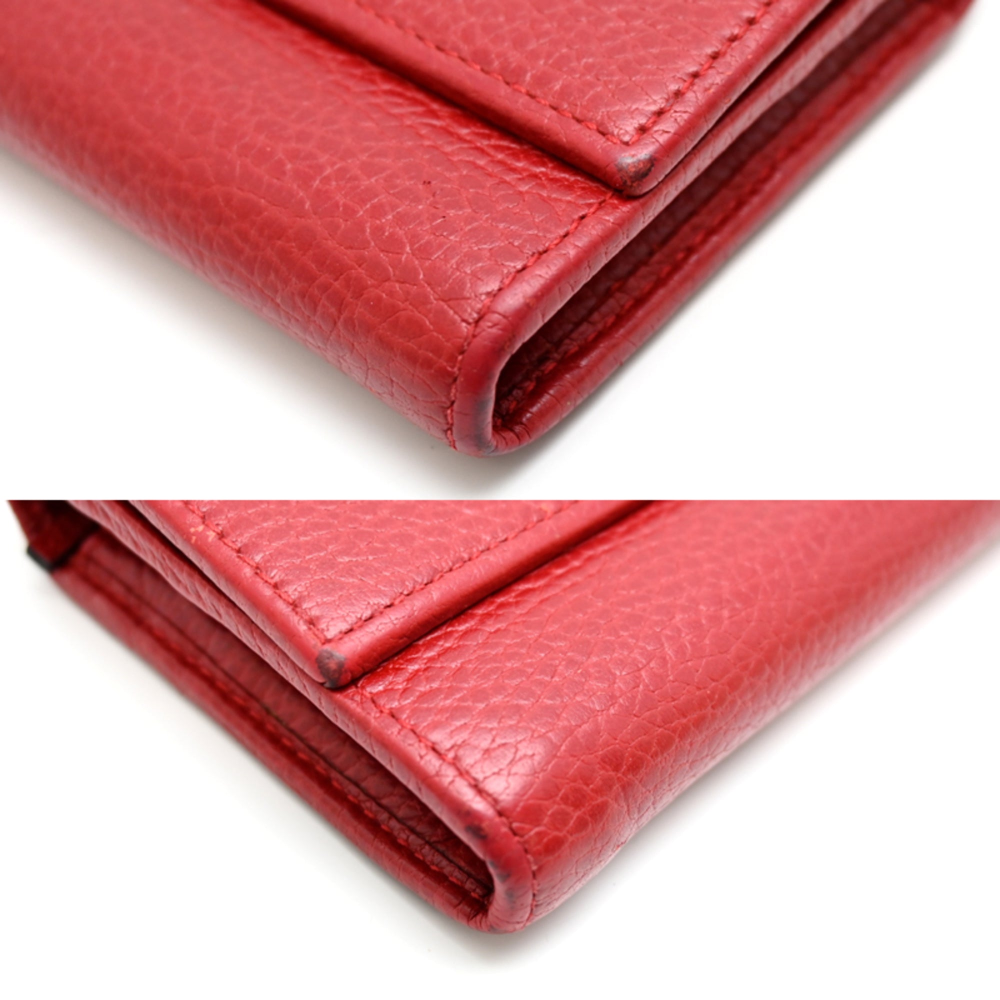 Gucci Red Color Leather Long Wallet (Bi-Fold) (Pre-Owned)