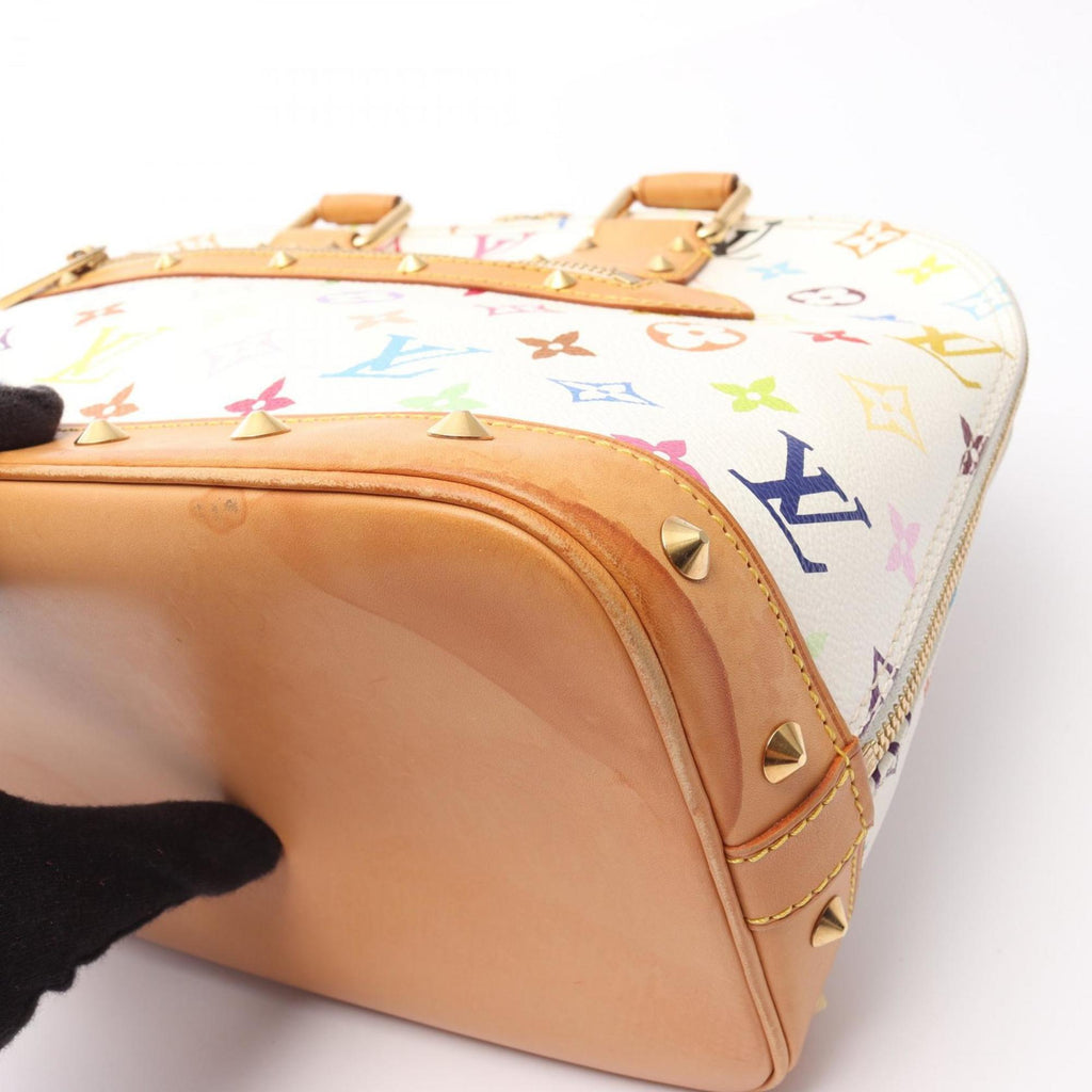 Louis Vuitton Blanc White Coated Canvas Leather Handbag