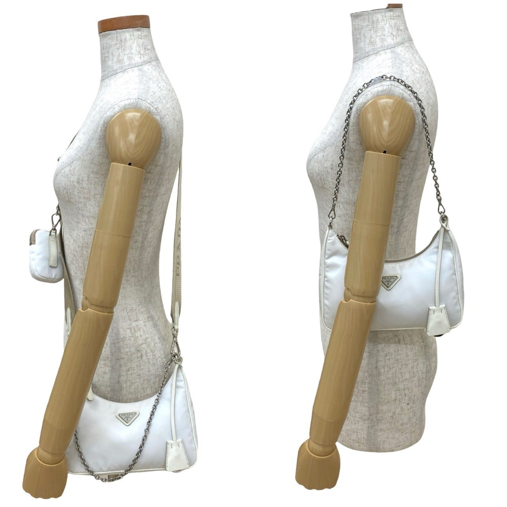 Prada White Nylon Leather Pochette Shoulder Bag