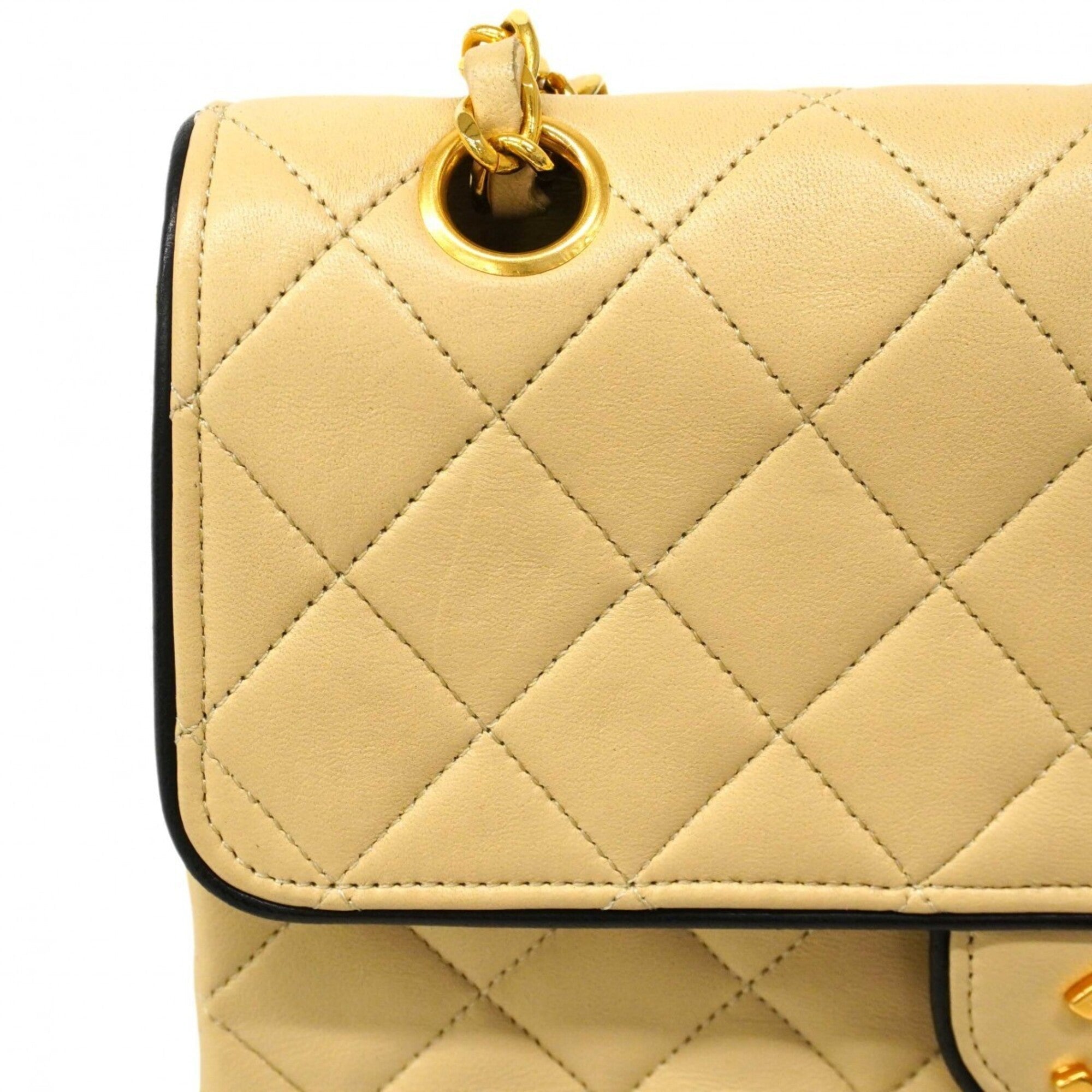 Chanel Beige Black Leather Shoulder Bag