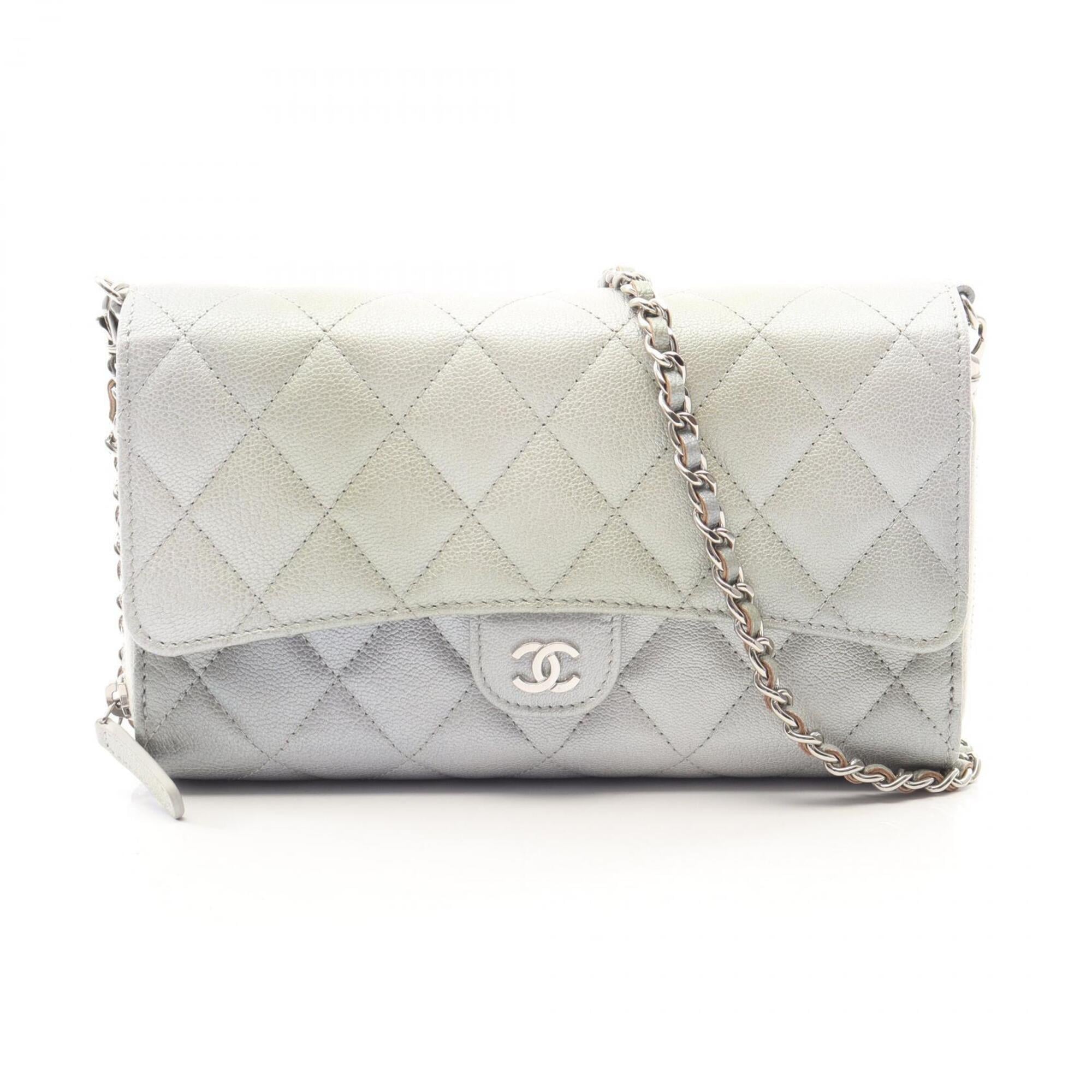 Chanel Green Silver Grained Calfskin Handbag Pouch Shoulder Bag
