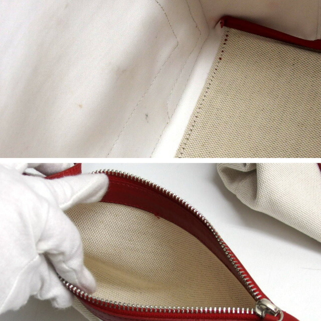 Balenciaga Red Color White Canvas Leather Handbag Tote