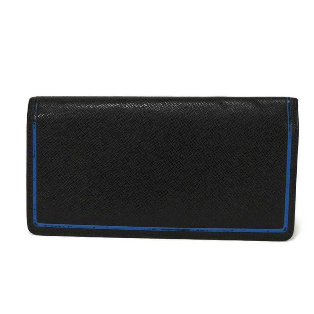 Louis Vuitton Black Blue Noir Taiga Leather Long Wallet
