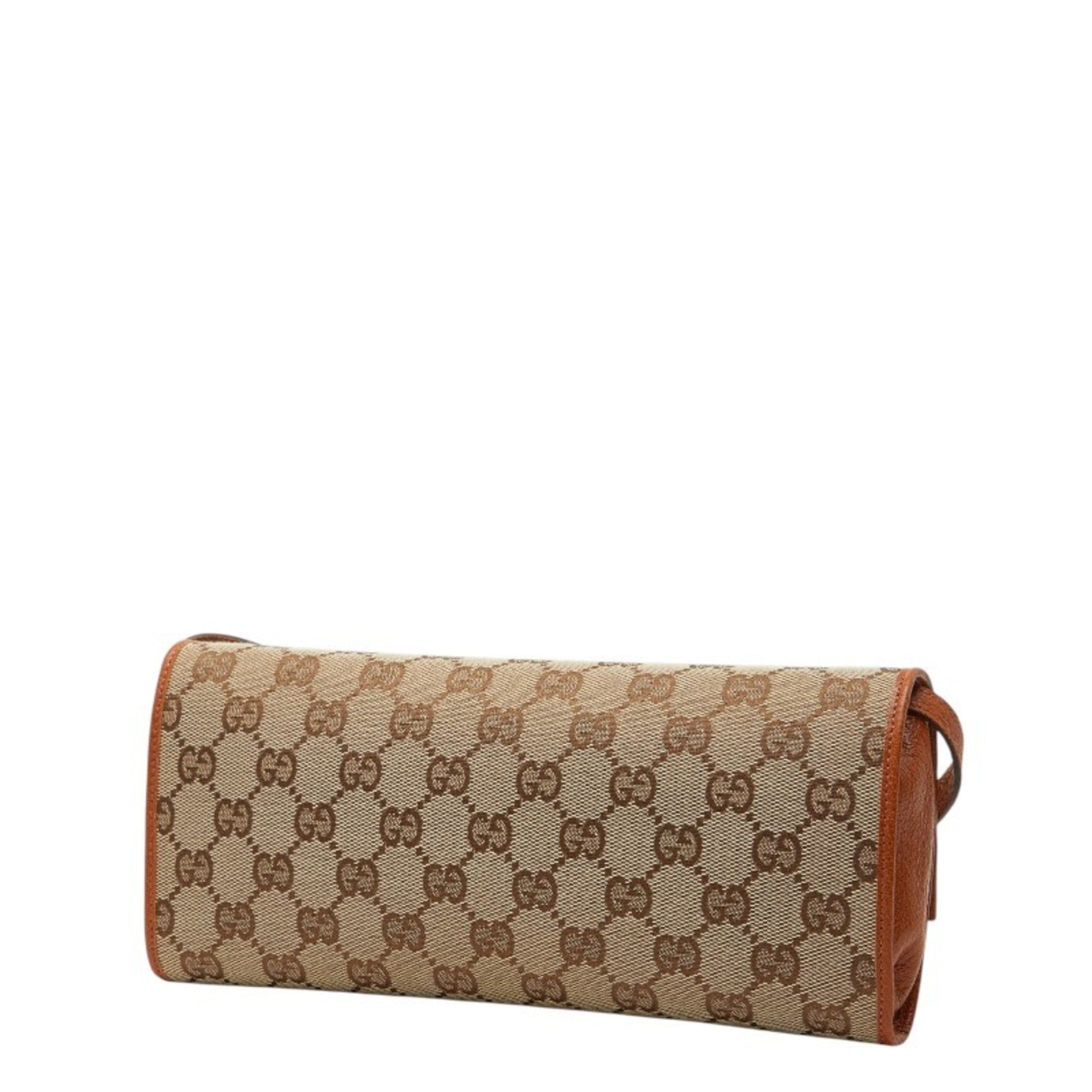 Gucci Beige Brown Gg Canvas Leather Shoulder Bag (Pre-Owned)