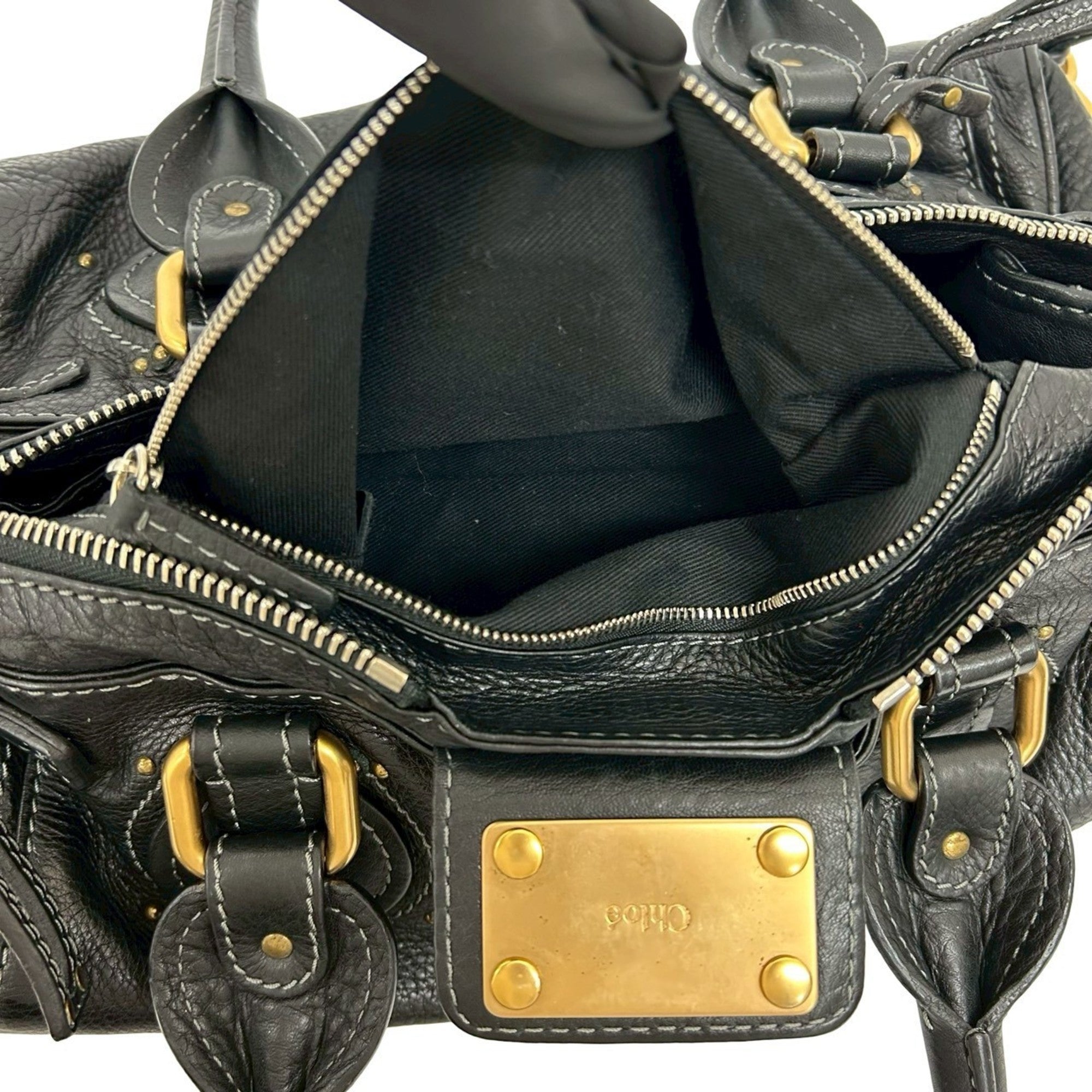 Chloé Black Leather Boston Bag Handbag Shoulder Bag (Pre-Owned)
