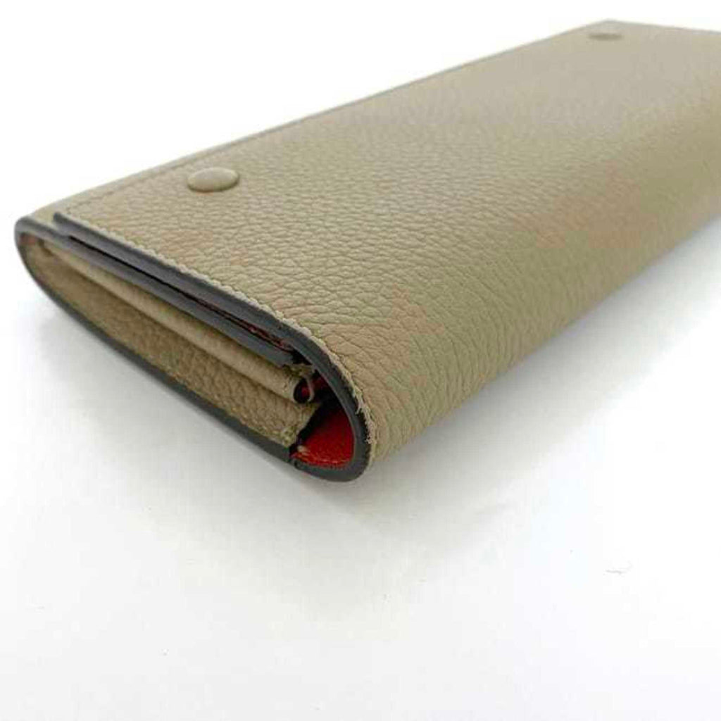 Celine Beige Red Color Leather Long Wallet (Bi-Fold)