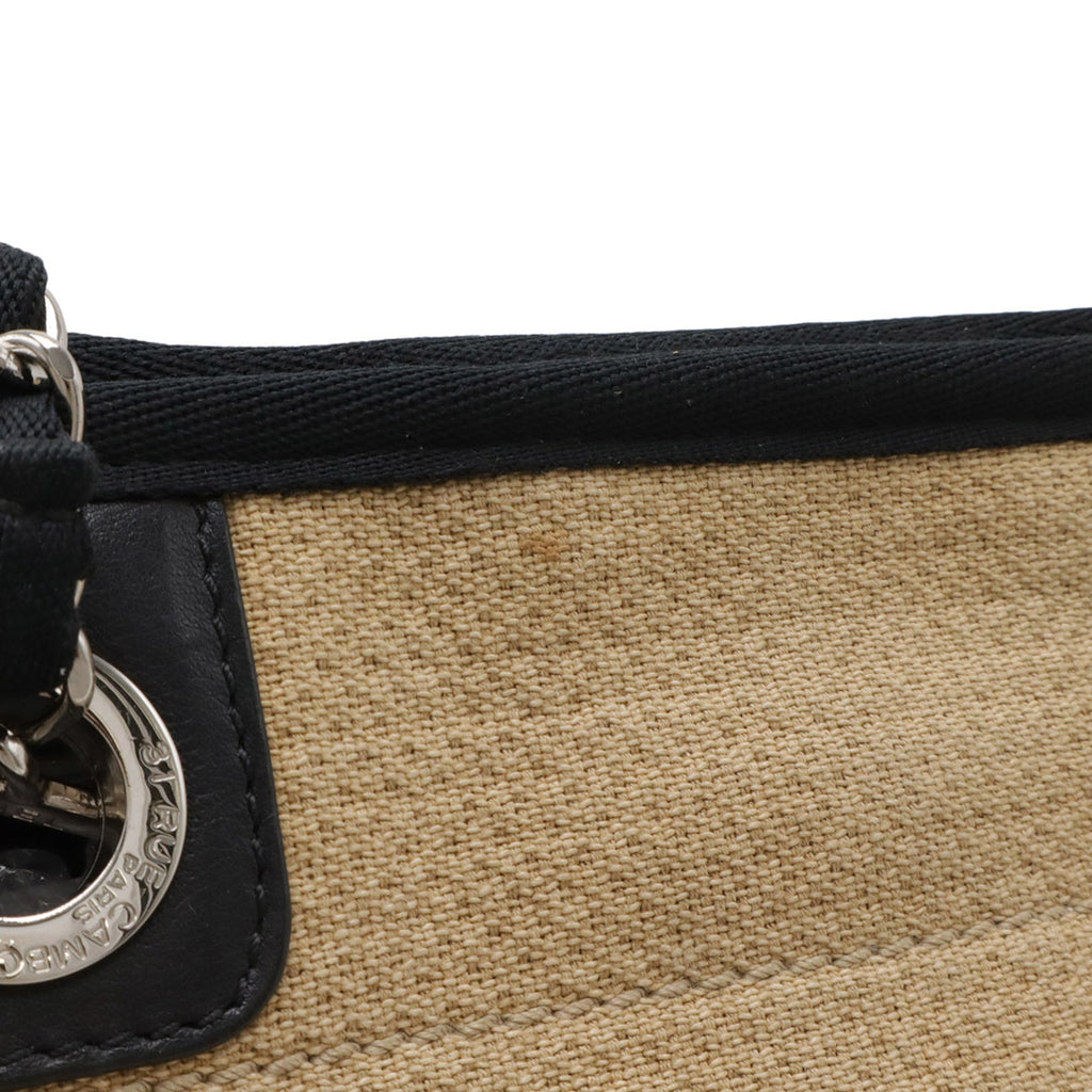 Chanel Beige Black Canvas Shoulder Bag Tote Bag