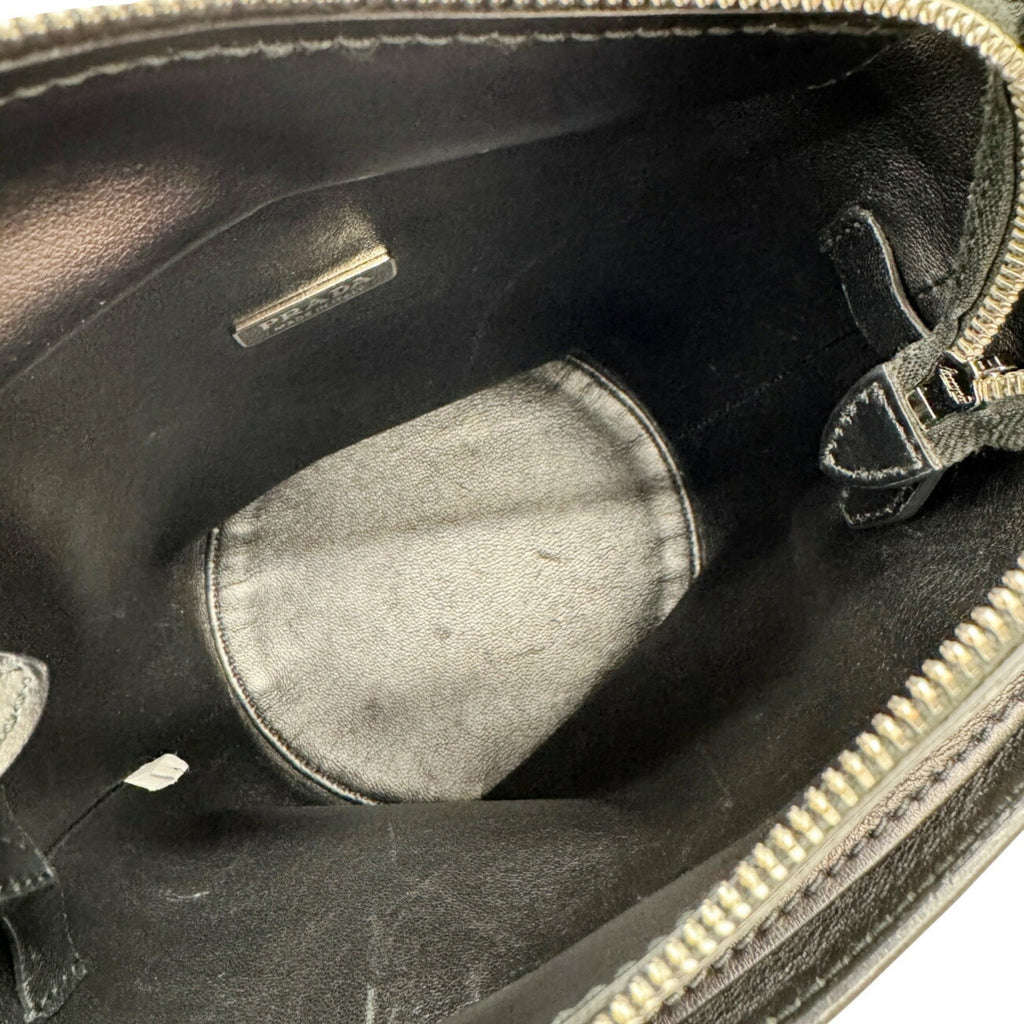 Prada Black White Leather Handbag Shoulder Bag