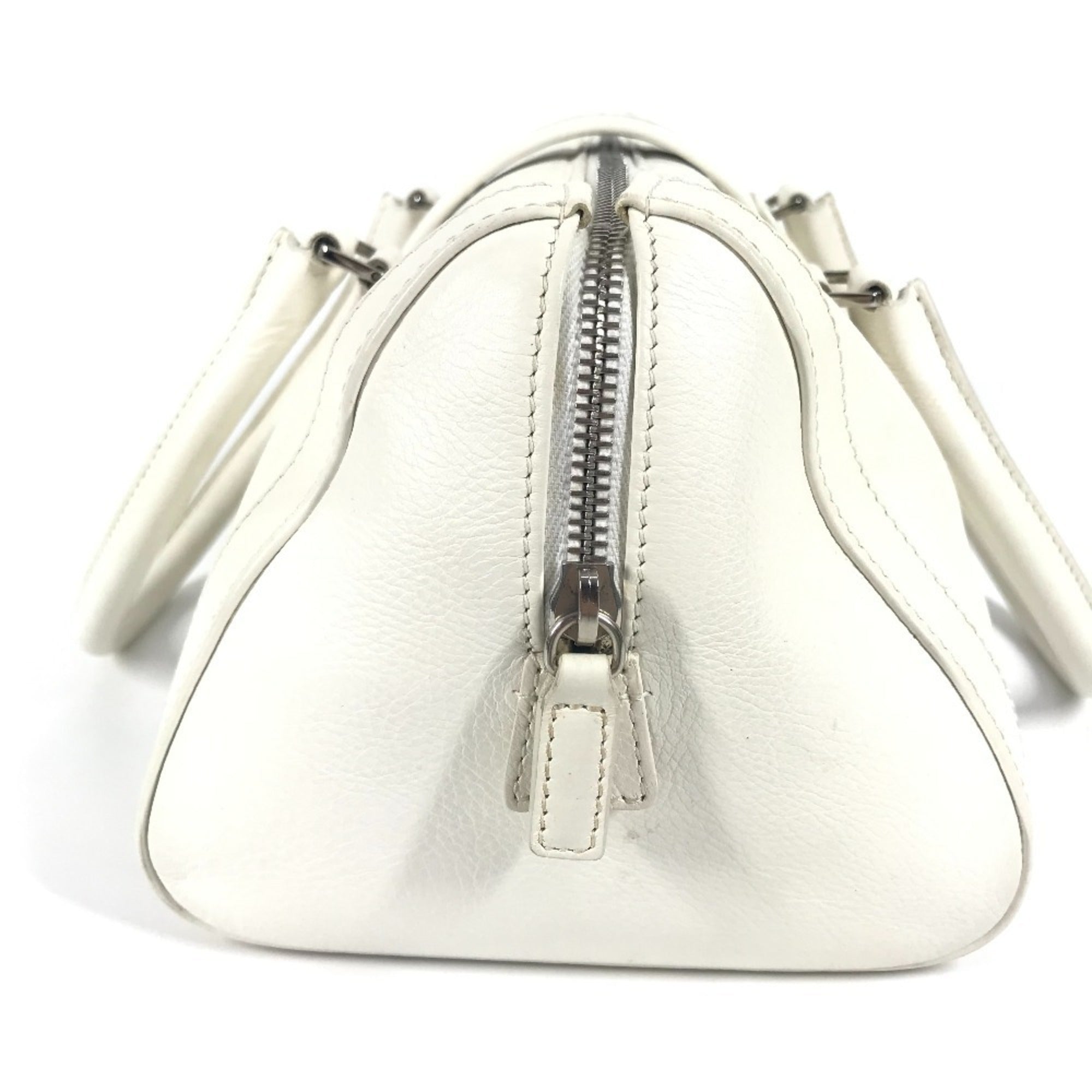Christian Dior White Leather Boston Bag Handbag (Pre-Owned)