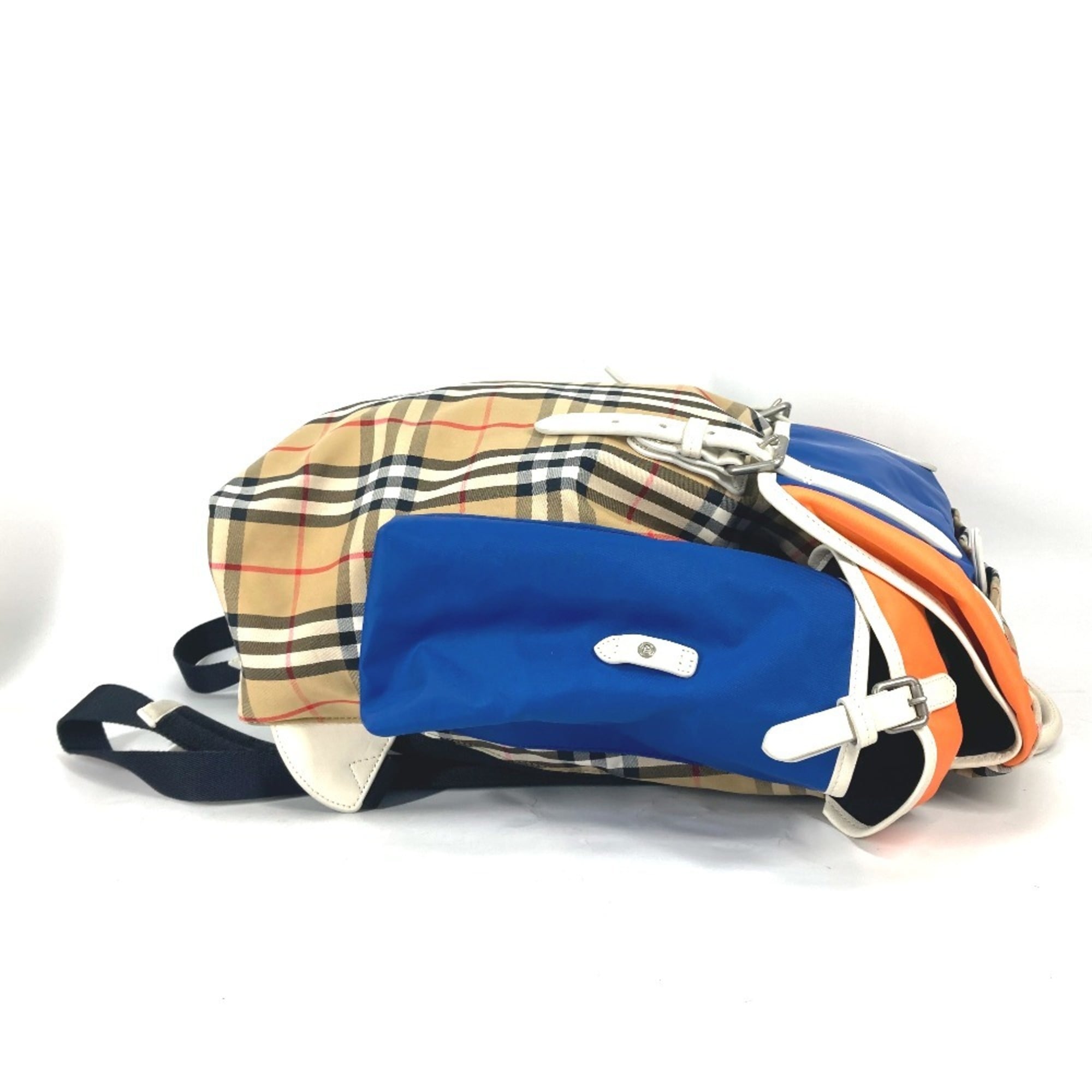 Burberry Beige Blue Orange Leather Canvas Backpack