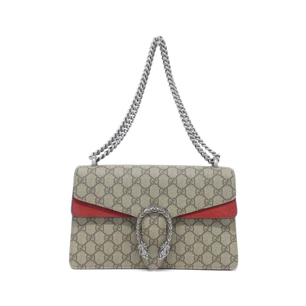 Gucci Beige Red Color Gg Supreme Canvas Suede Shoulder Bag (Pre-Owned)