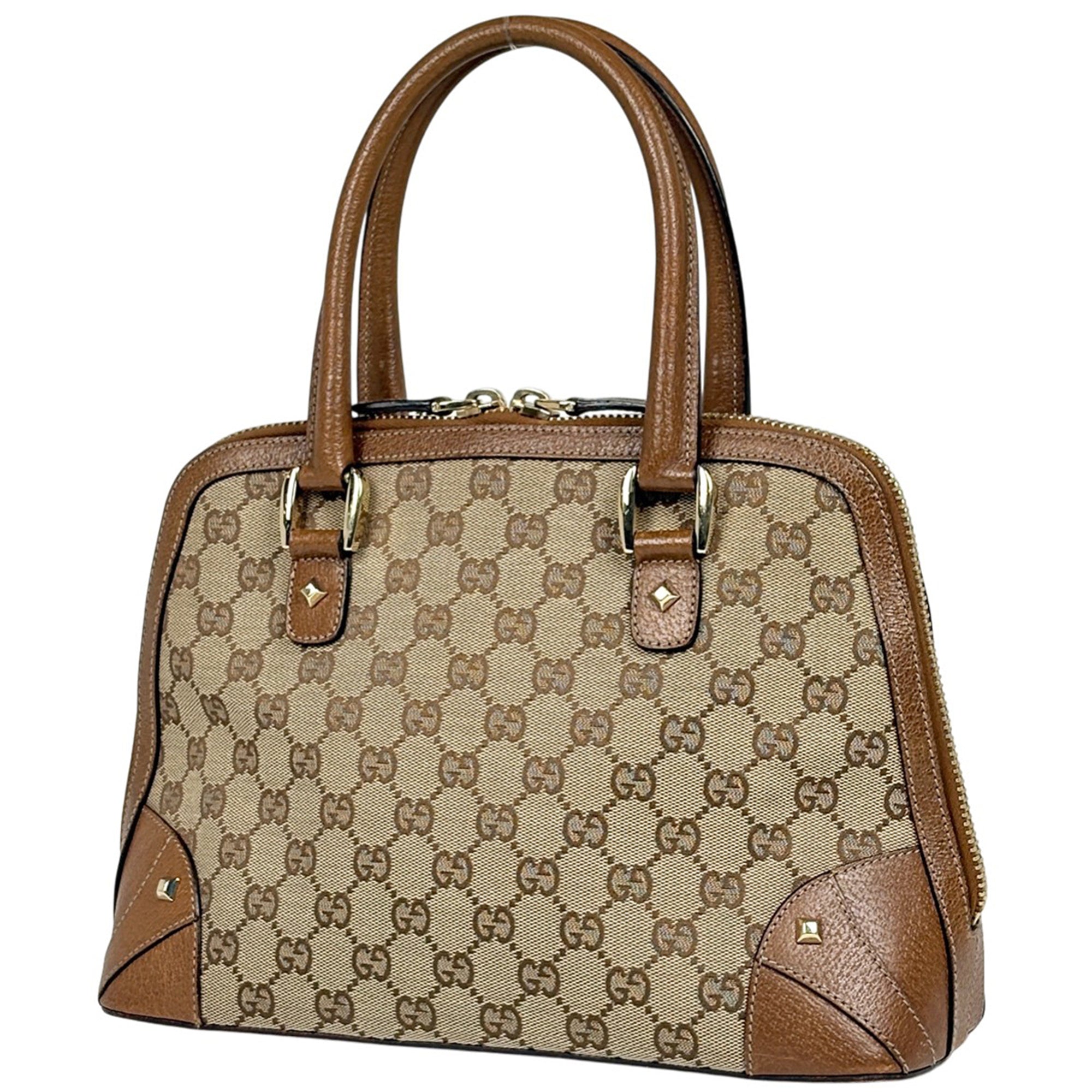 Gucci Gg Canvas Brown Gg Canvas Leather Handbag (Pre-Owned)