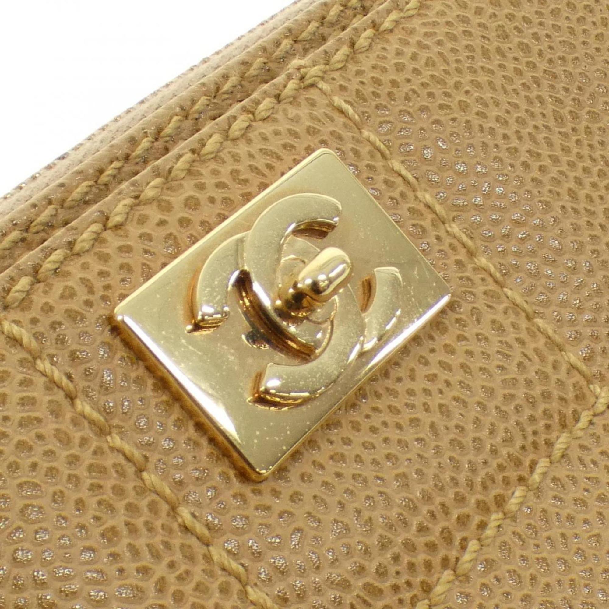 Chanel Beige Grained Calfskin Shoulder Bag