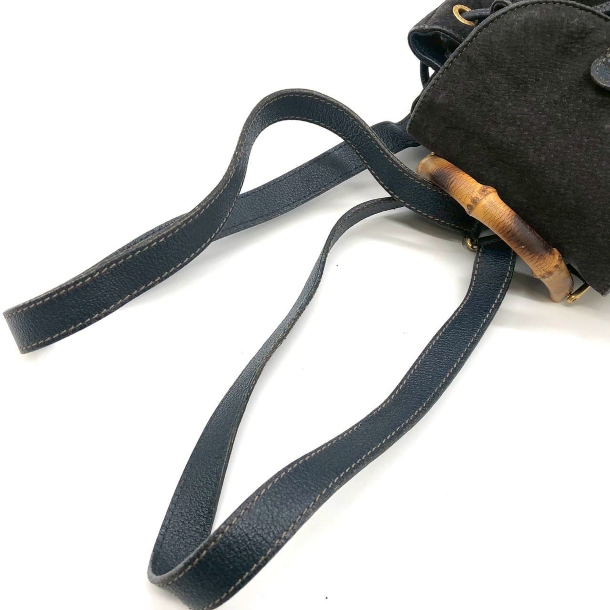 Gucci Navy Bamboo Suede Backpack (Pre-Owned)