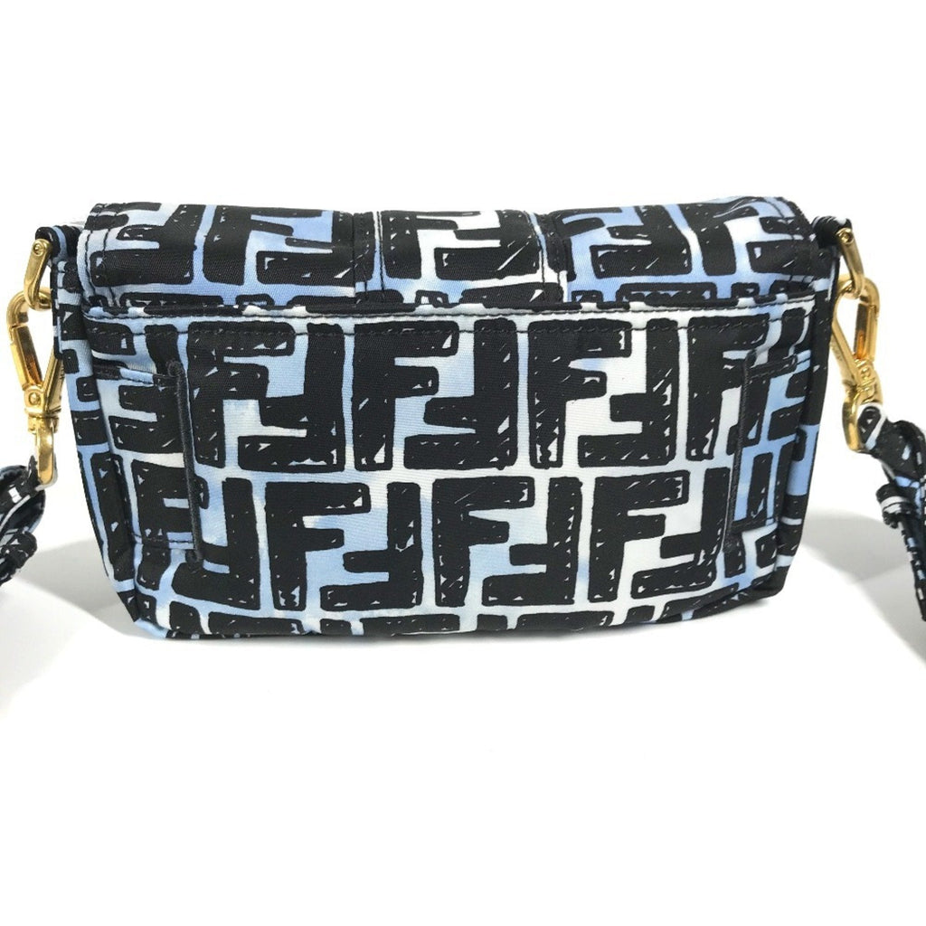 Fendi Black Blue Nylon Baguette Bag Pochette Shoulder Bag