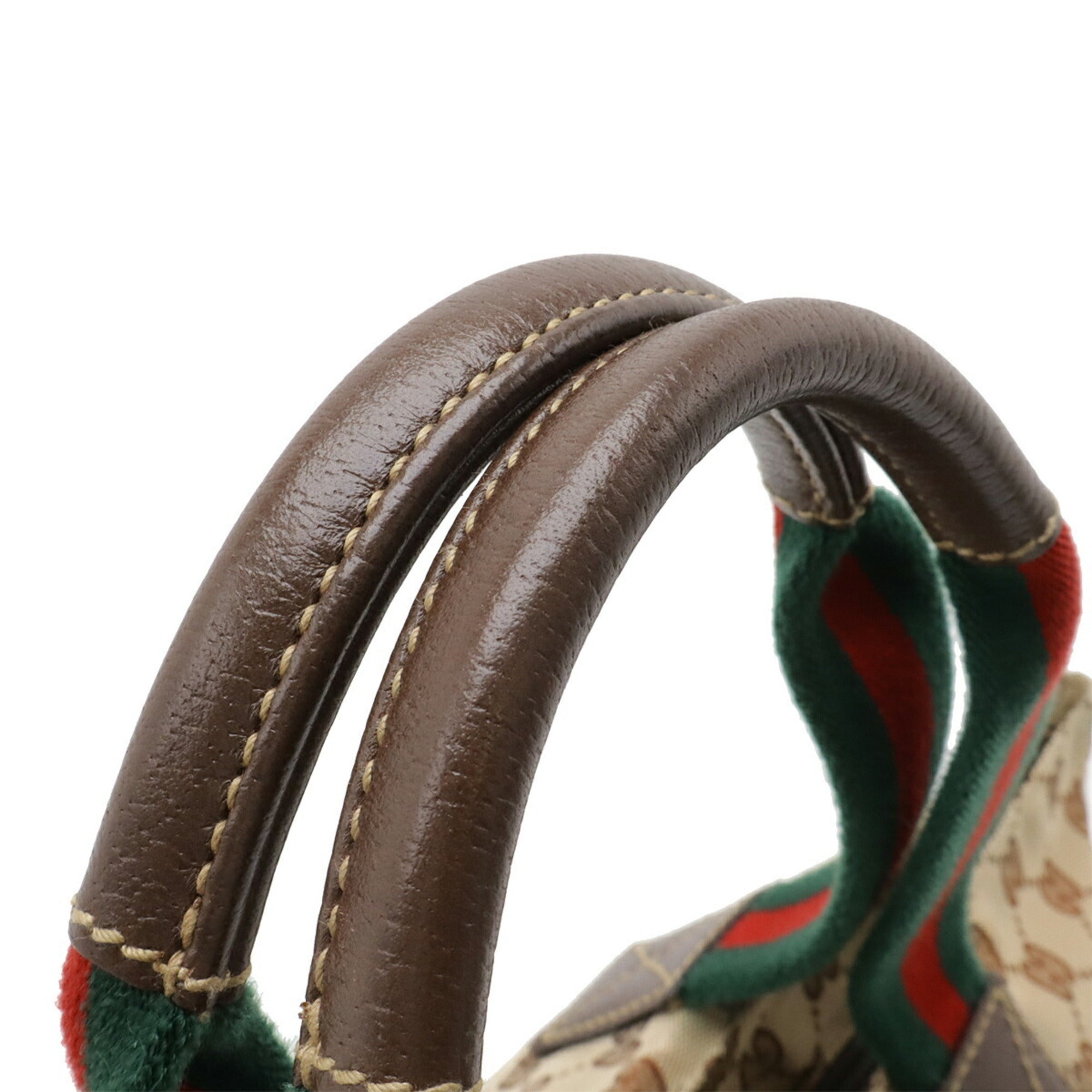 Gucci Sherry Line Beige Dark Brown Green Red Color Nylon Canvas Leather Shoulder Bag Tote Bag (Pre-Owned)