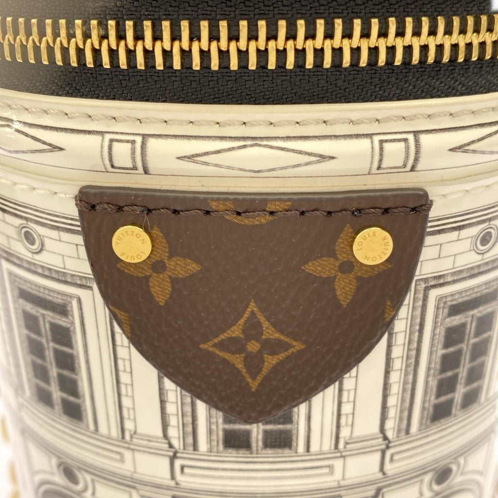 Louis Vuitton Blanc Marron Leather Coated Canvas Shoulder Bag