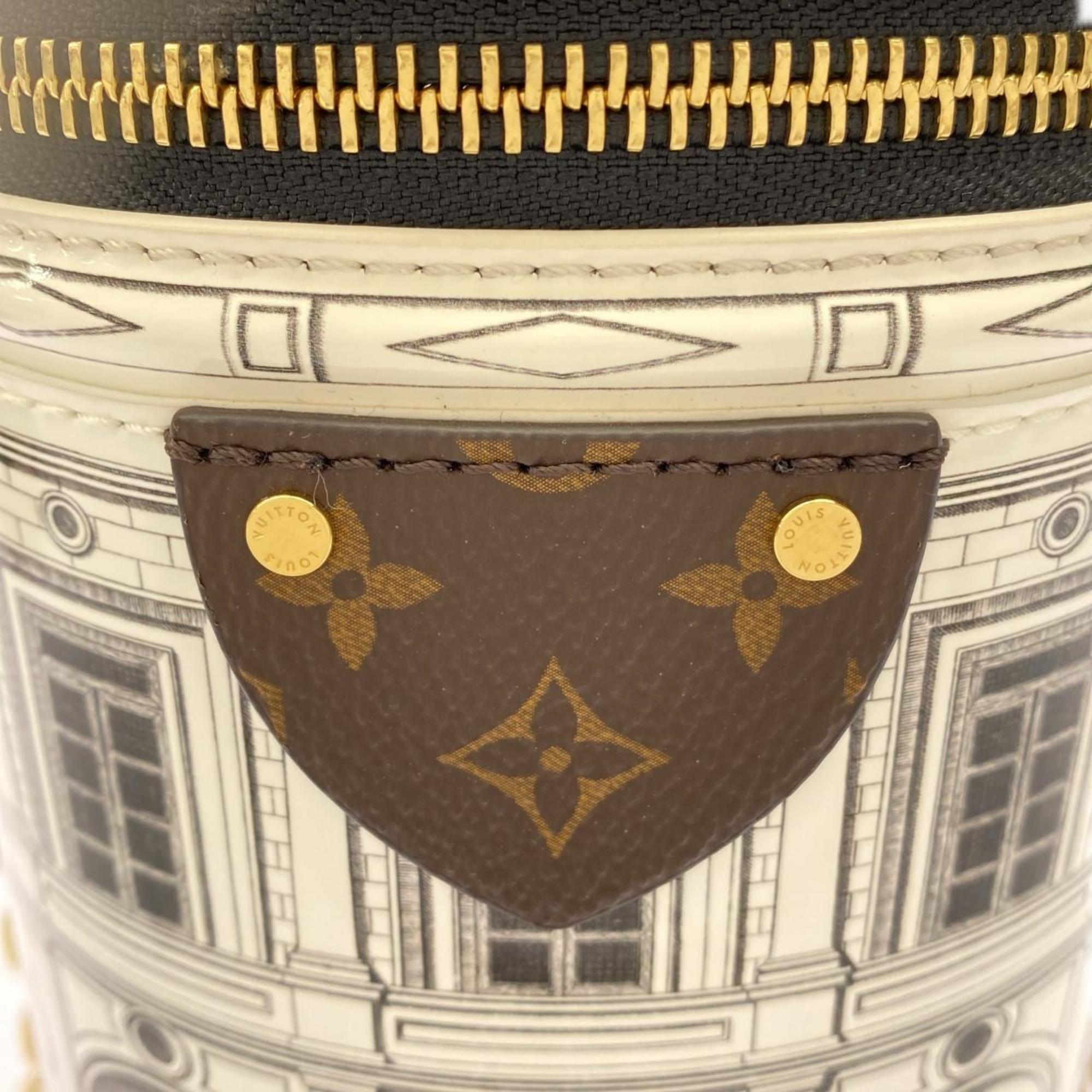 Louis Vuitton Blanc Marron Leather Coated Canvas Shoulder Bag
