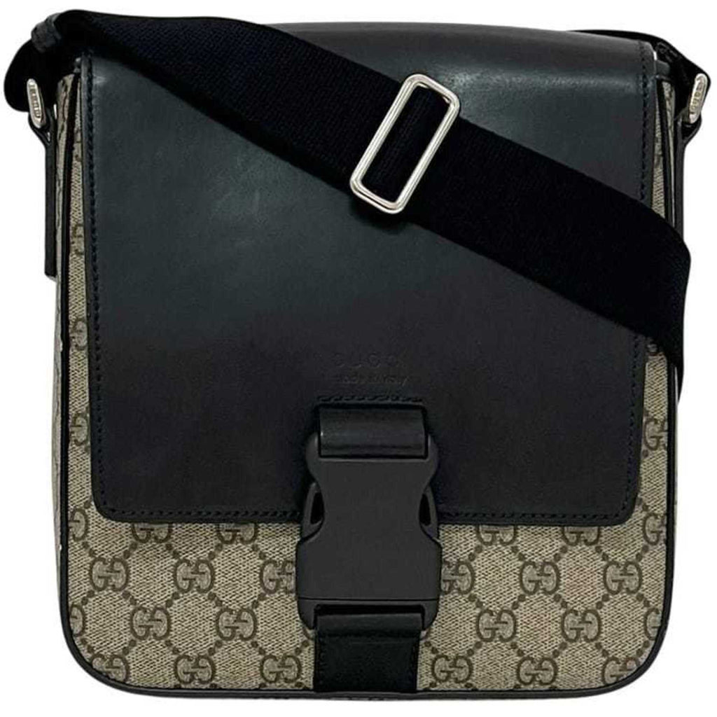 Gucci Beige Black Gg Supreme Leather Shoulder Bag (Pre-Owned)