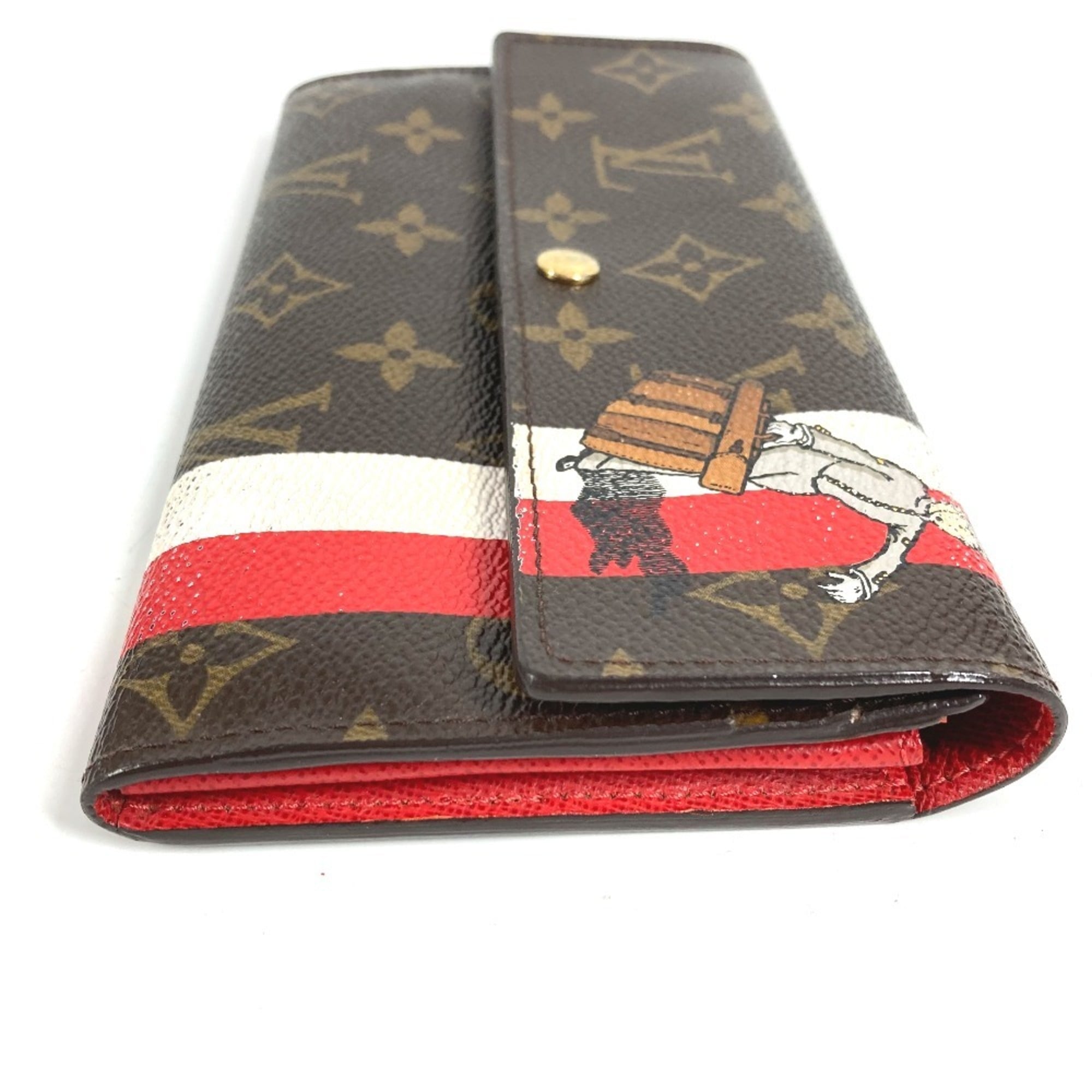 Louis Vuitton Brown Red Color Canvas Monogram Long Wallet (Tri-Fold)