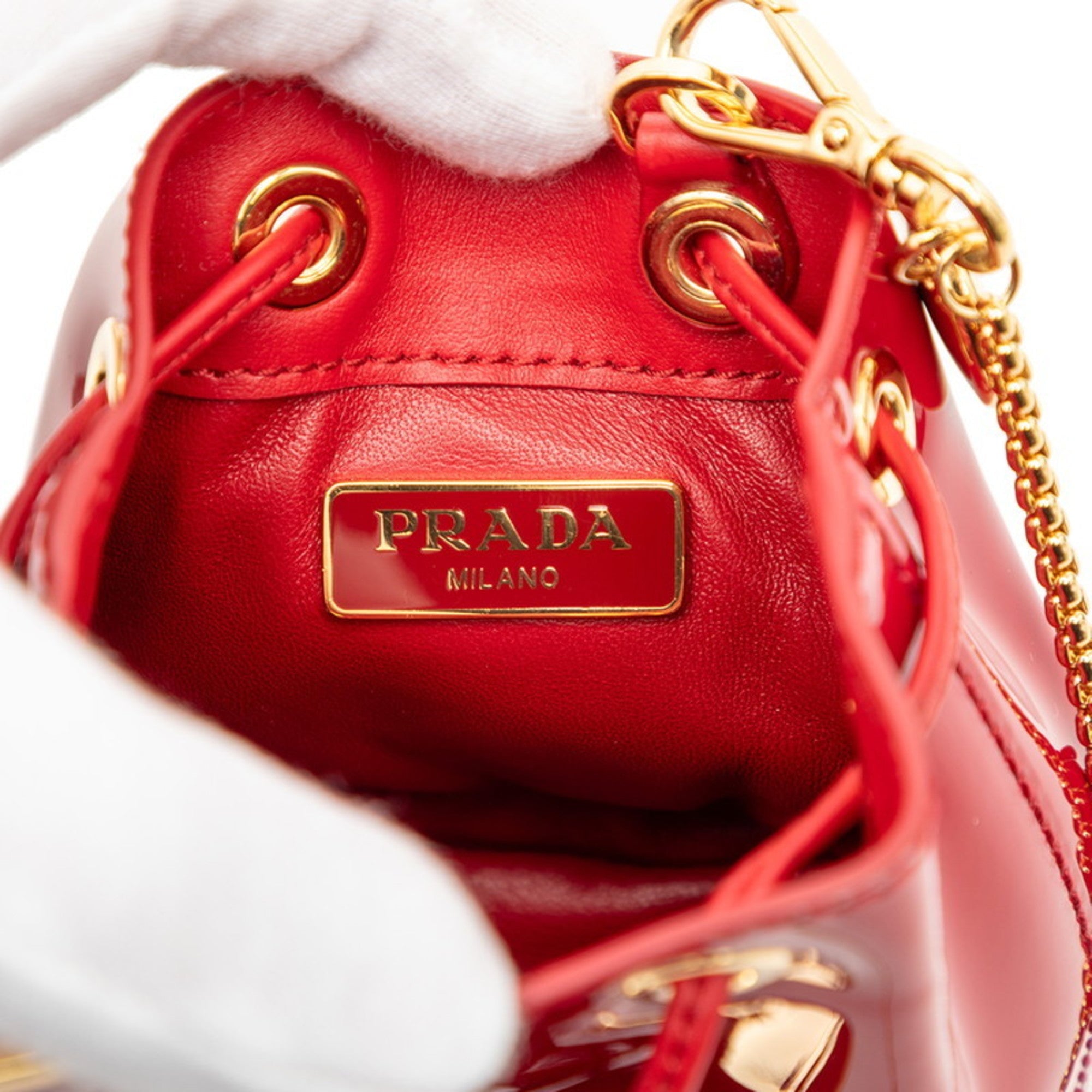 Prada Red Color Patent Leather Pouch Shoulder Bag