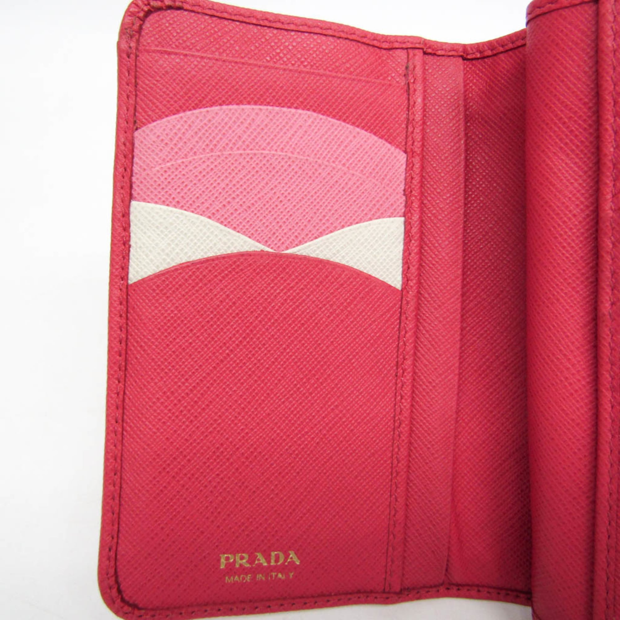 Prada Tab Bifold Wallet Saffiano Leather Pink Leather Wallets Accessory