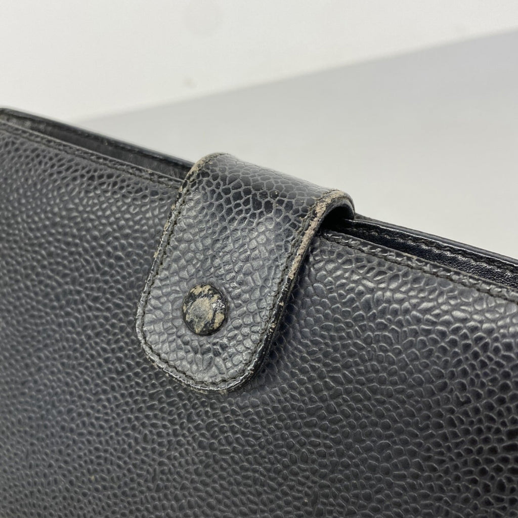 Chanel Black Grained Calfskin Long Wallet (Bi-Fold)