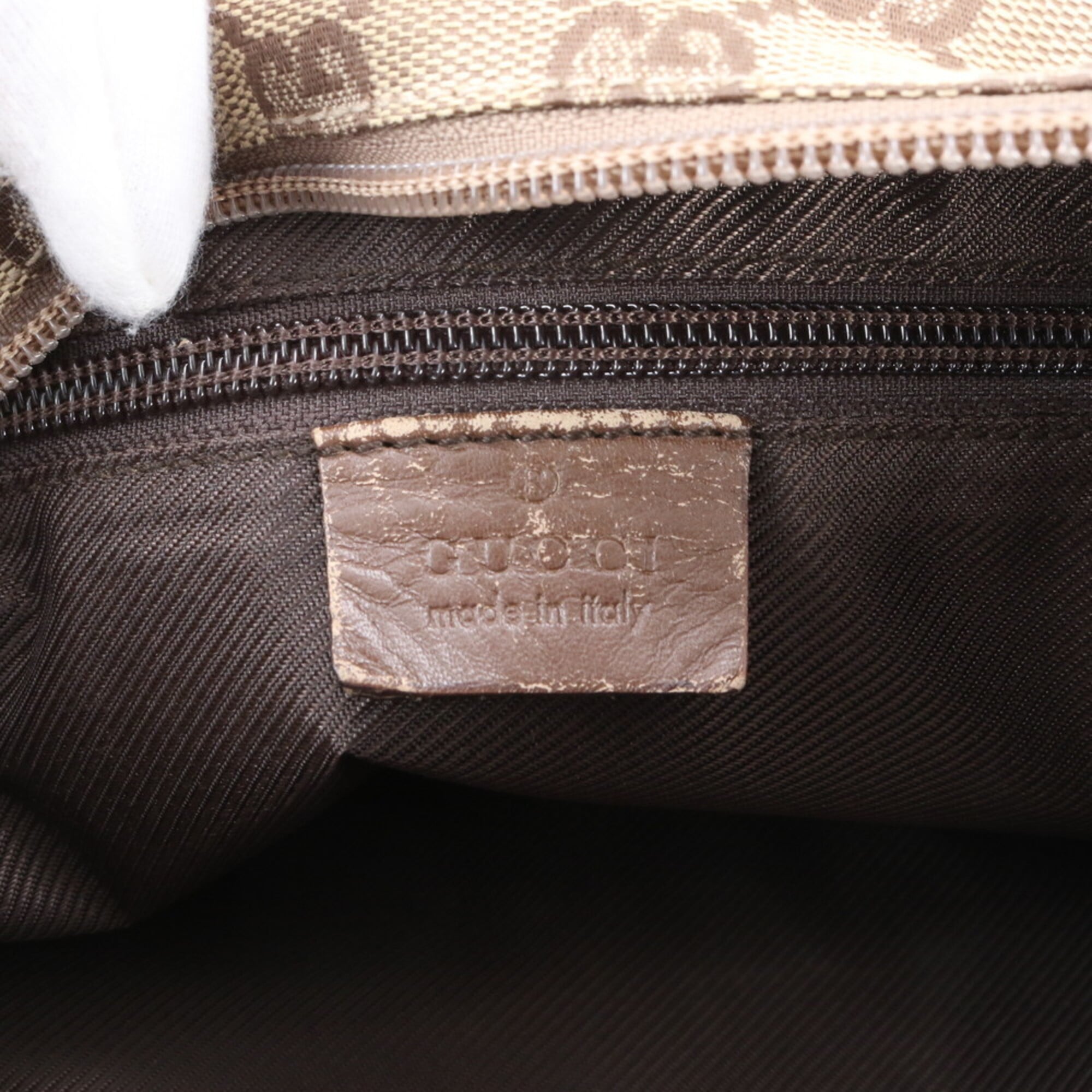 Gucci Beige Brown Leather Canvas Shoulder Bag Tote Bag (Pre-Owned)