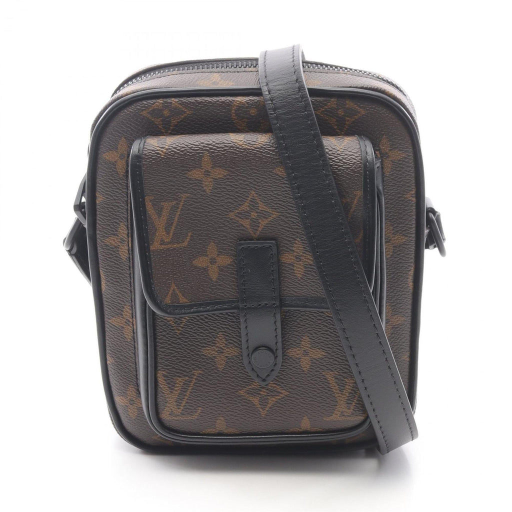 Louis Vuitton Black Brown Coated Canvas Leather Shoulder Bag