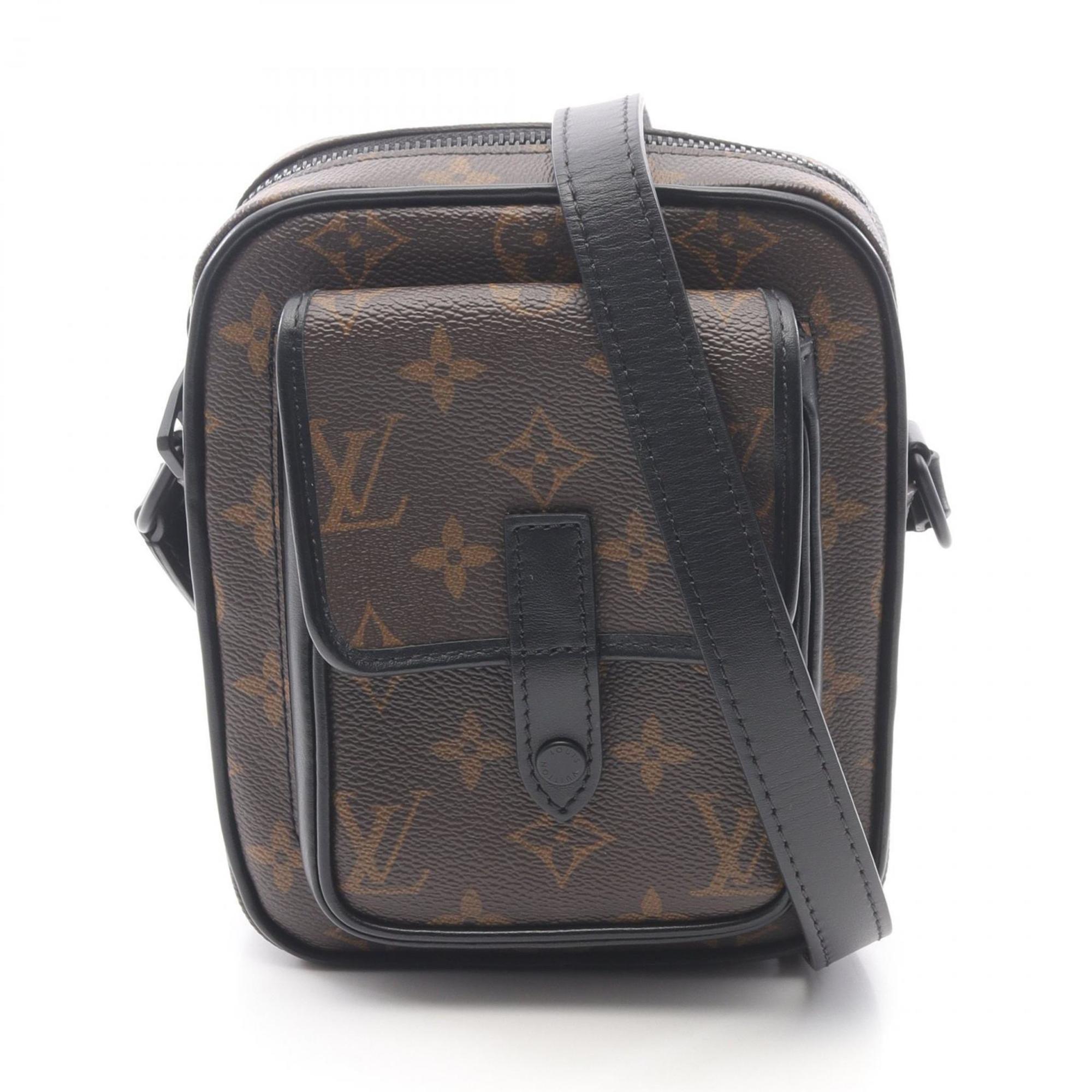Louis Vuitton Black Brown Coated Canvas Leather Shoulder Bag