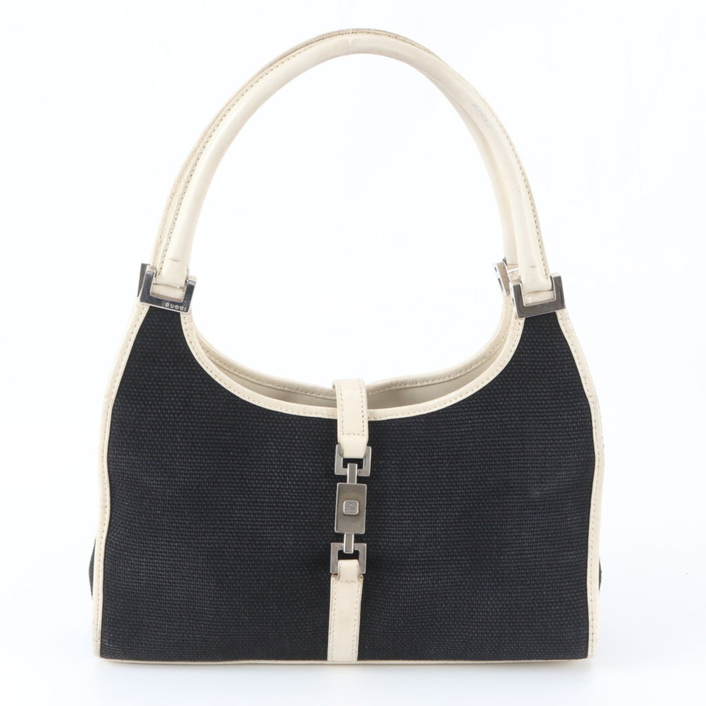 Gucci Jackie Black White Leather Canvas Handbag (Pre-Owned)