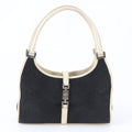 Gucci Jackie Black White Leather Canvas Handbag (Pre-Owned)