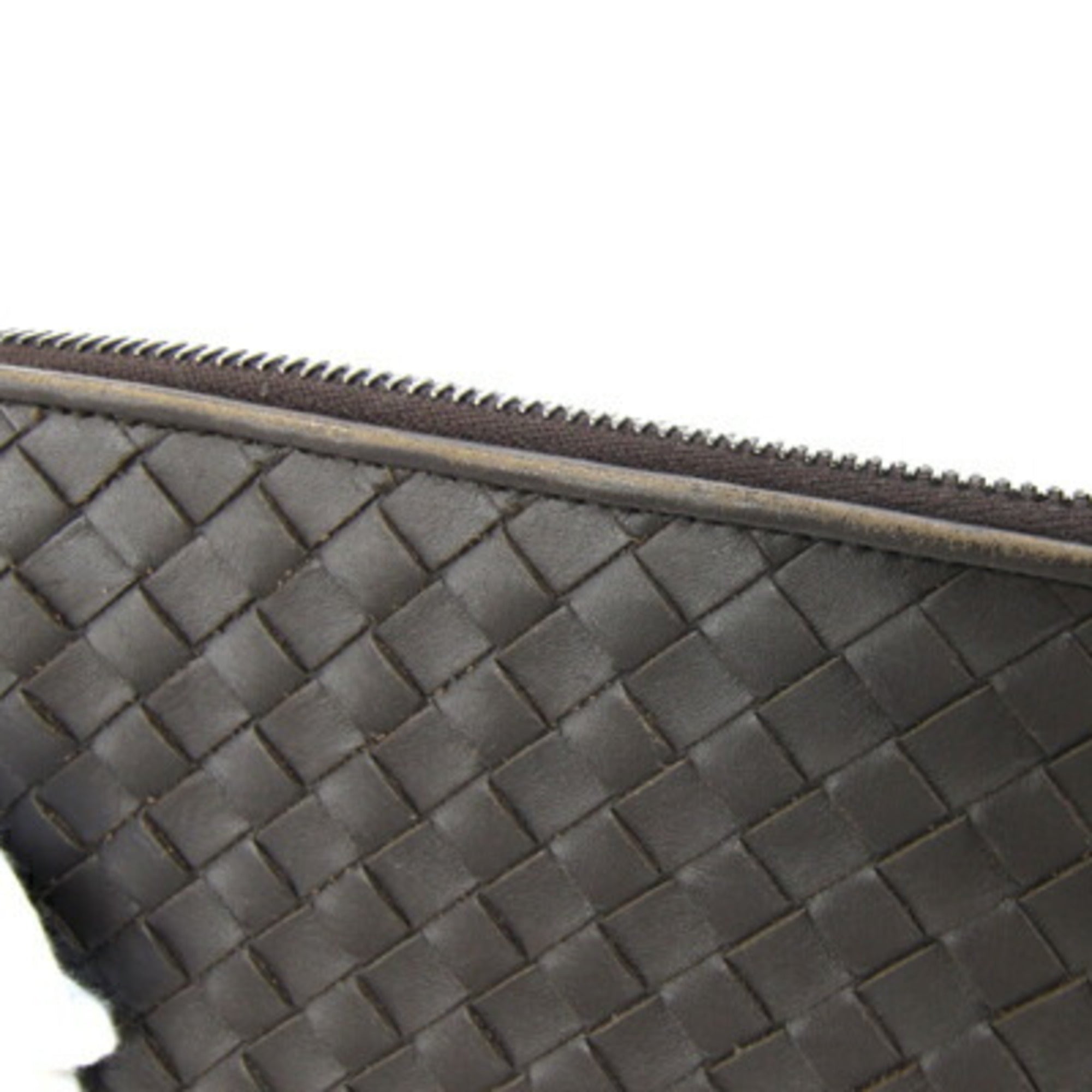 Bottega Veneta Dark Brown Intrecciato Leather Clutch Bag Pouch