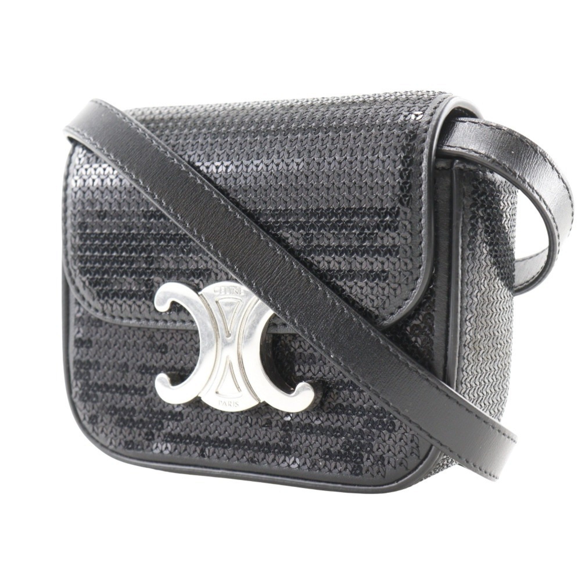 Celine Black Leather Spangles Shoulder Bag
