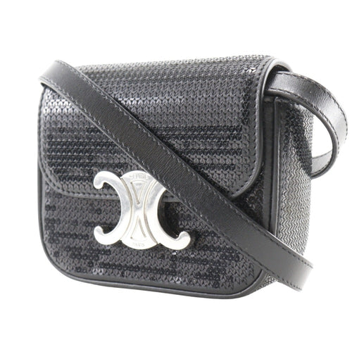 Celine Black Leather Spangles Shoulder Bag