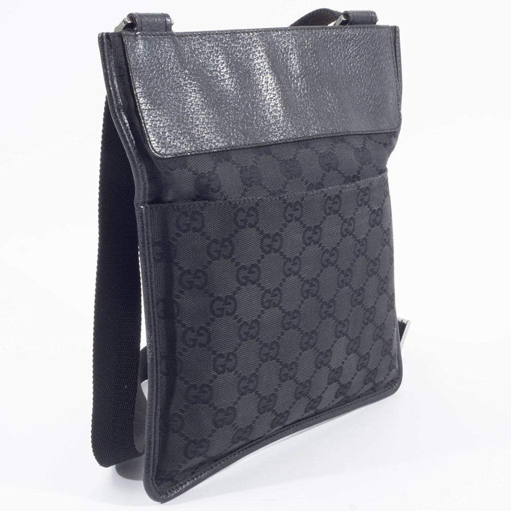 Gucci Gg Canvas Black Gg Canvas Leather Shoulder Bag (Pre-Owned)